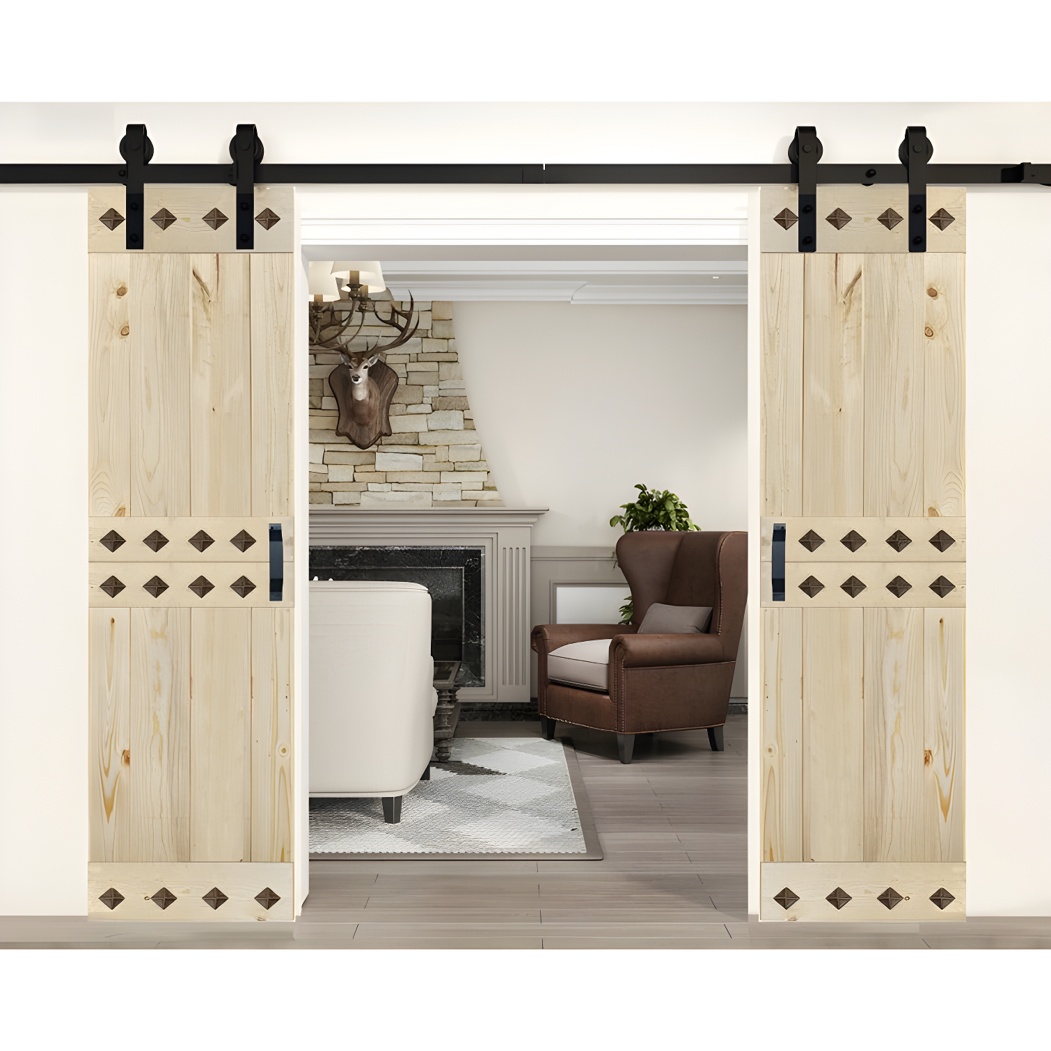 84'' Solid Wood Paneled Low-Gloss with Installation Hardware Kit Barn Door (Set of 2)