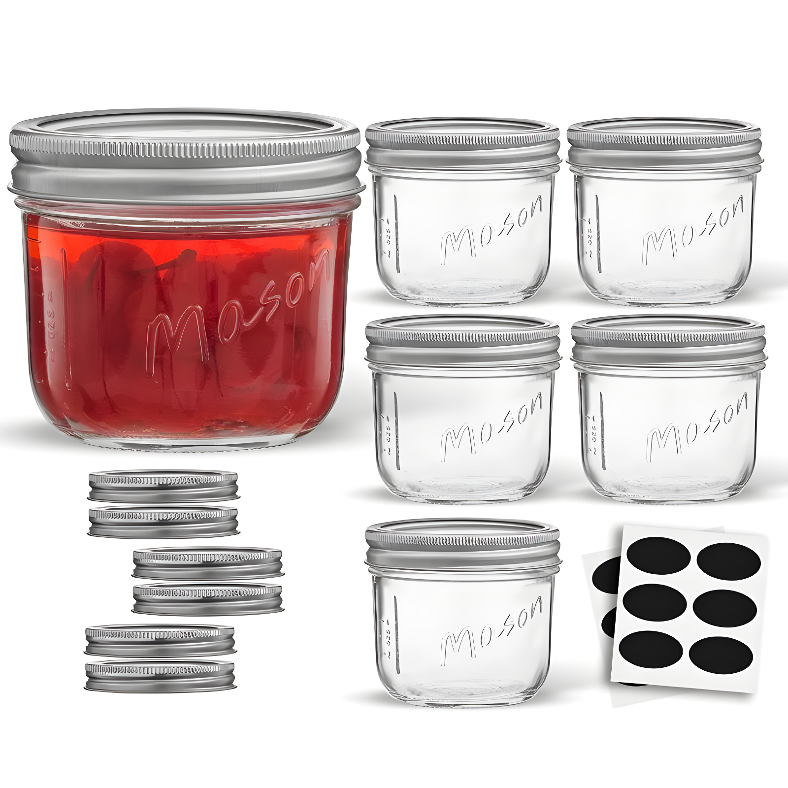 JoyJolt Wide Mason Jars with Airtight Lids, Labels and Measures - 8 oz - Set of 6