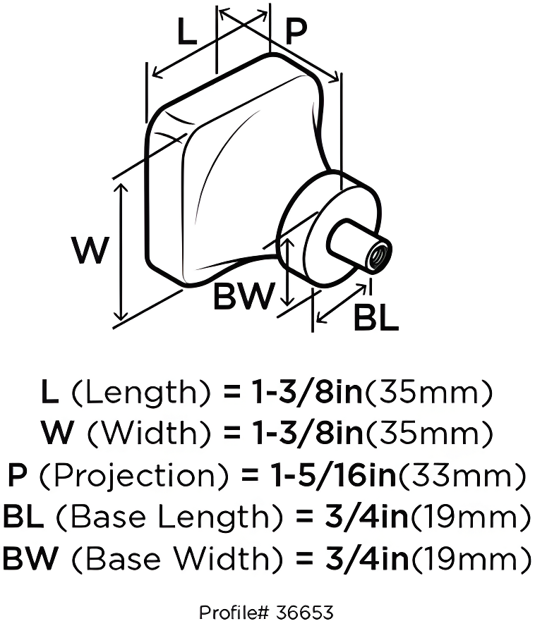 Glacio 1 3/8" Length Square Knob