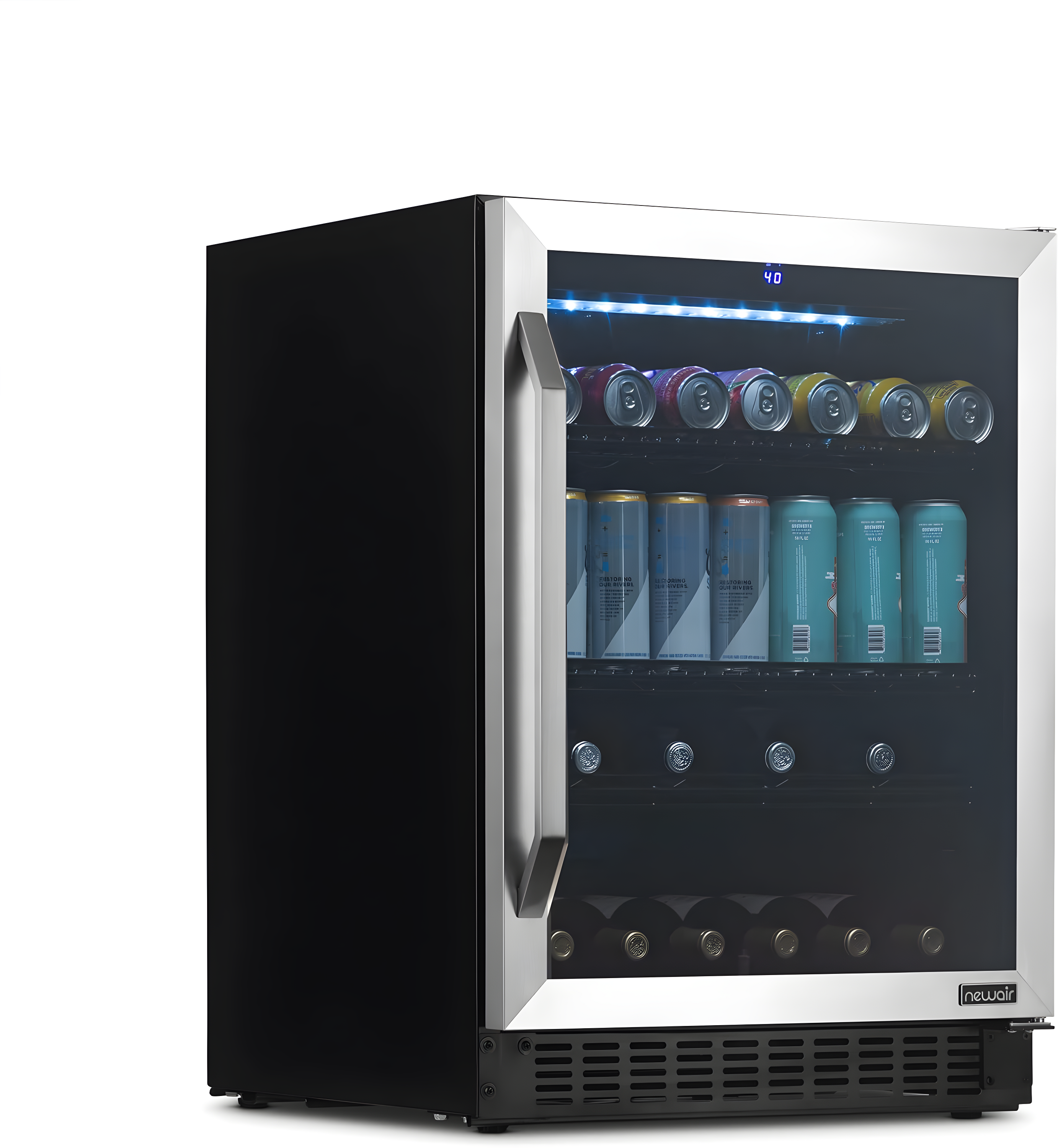 Newair FlipShelf 24" Wine and Beverage Refrigerator 179 Cans or 49 Bottles, Reversible Shelves, Built-in Fridge or Freestanding Drinks and Wine Cooler