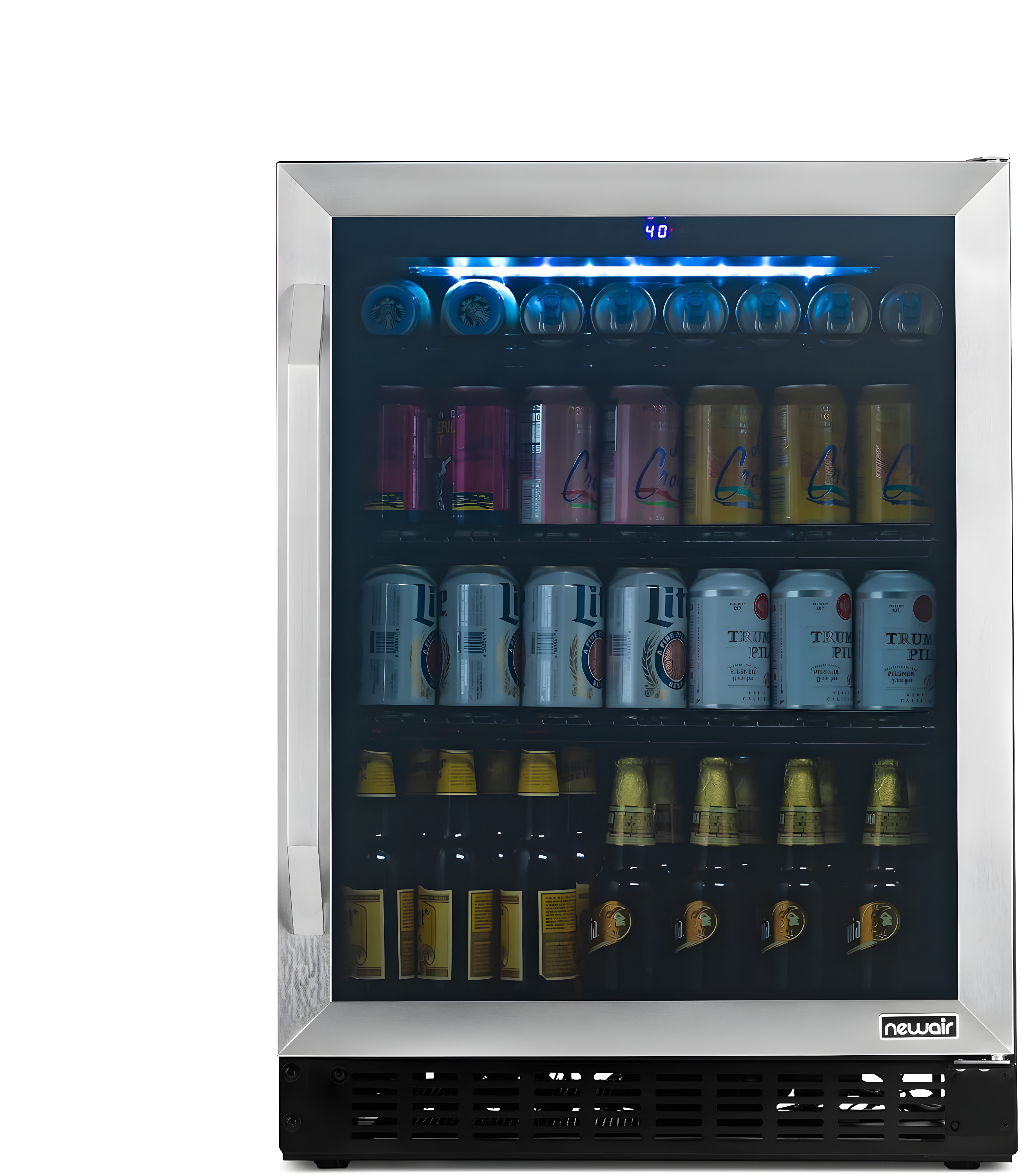 Newair FlipShelf 24" Wine and Beverage Refrigerator 179 Cans or 49 Bottles, Reversible Shelves, Built-in Fridge or Freestanding Drinks and Wine Cooler