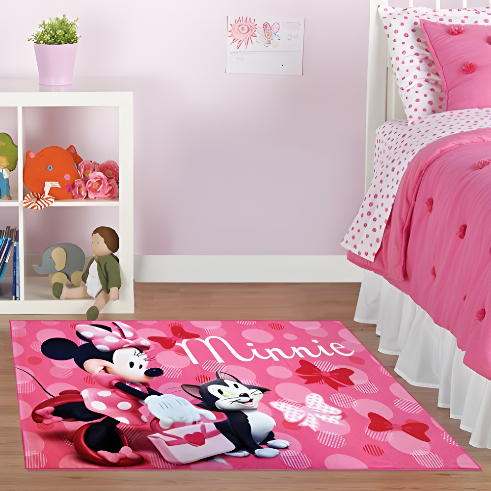 Licensed Disney Minnie Mouse Pink Ivory Polyester Youth Digital Printed Non-Slip Area Rug