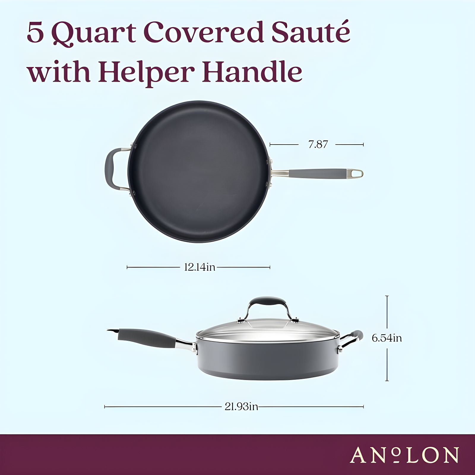 Anolon Advanced Home Hard Anodized Nonstick Sauté Pan with Helper Handle and Lid, 5 Quart