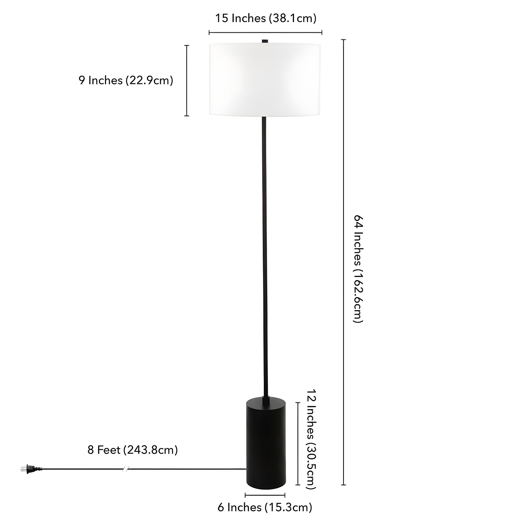 Evelyn&Zoe Somerset 64" Tall Floor Lamp with Drum Fabric Shade, Blackened Bronze/White