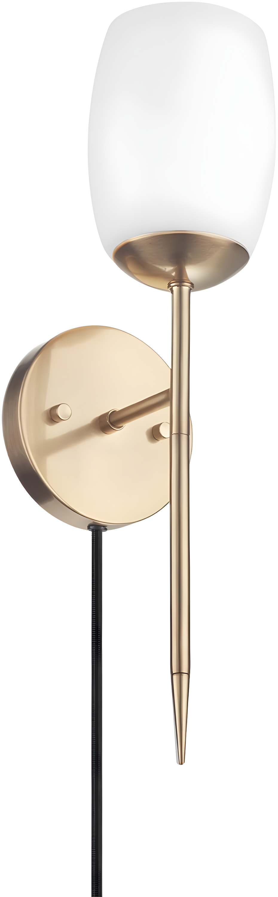 1-Light Matte Brass Plug-In or Hardwire Wall Sconce with Opal Glass Shade