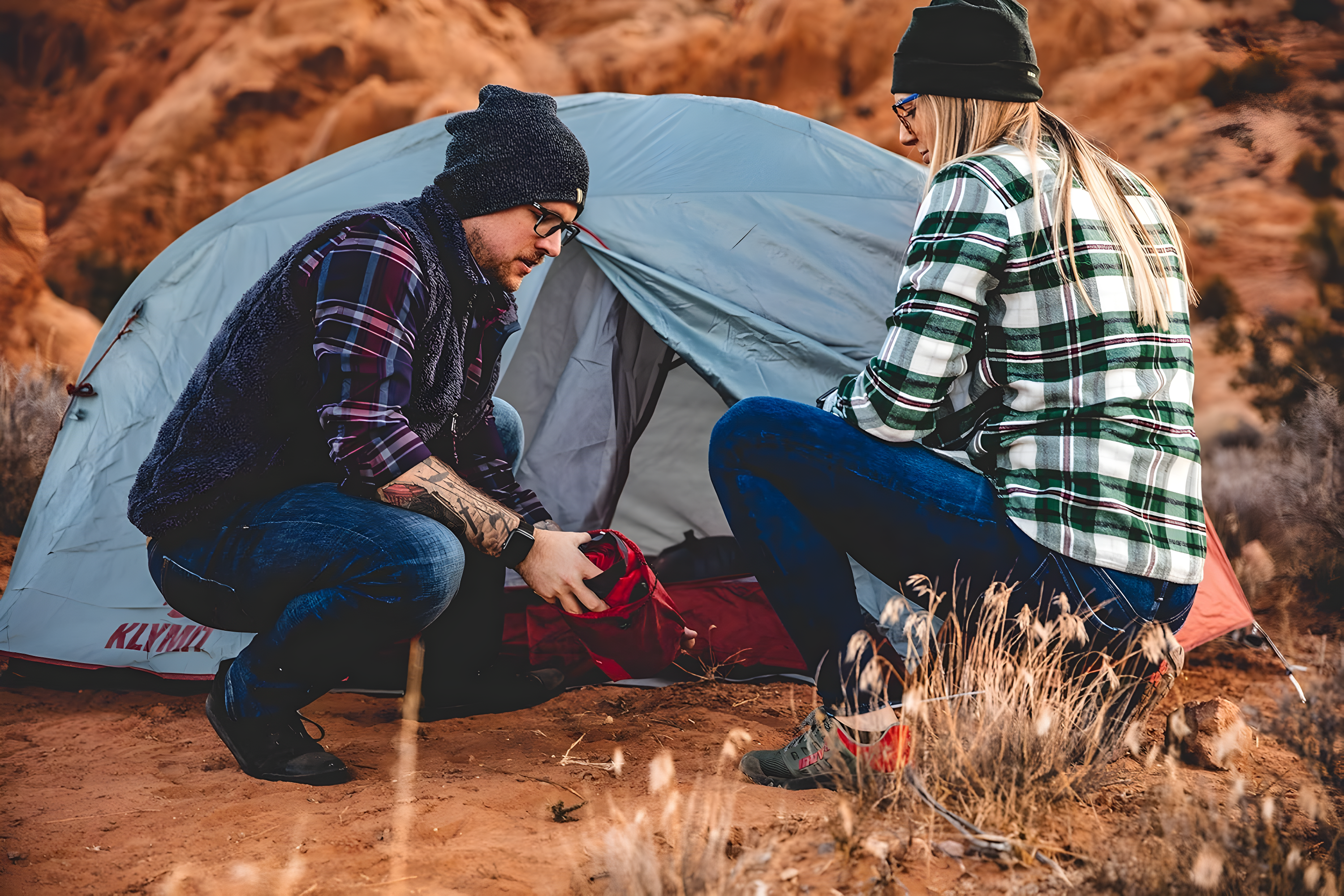 Klymit Cross Canyon 2 Person 3 Season Dome Camping Tent, Red