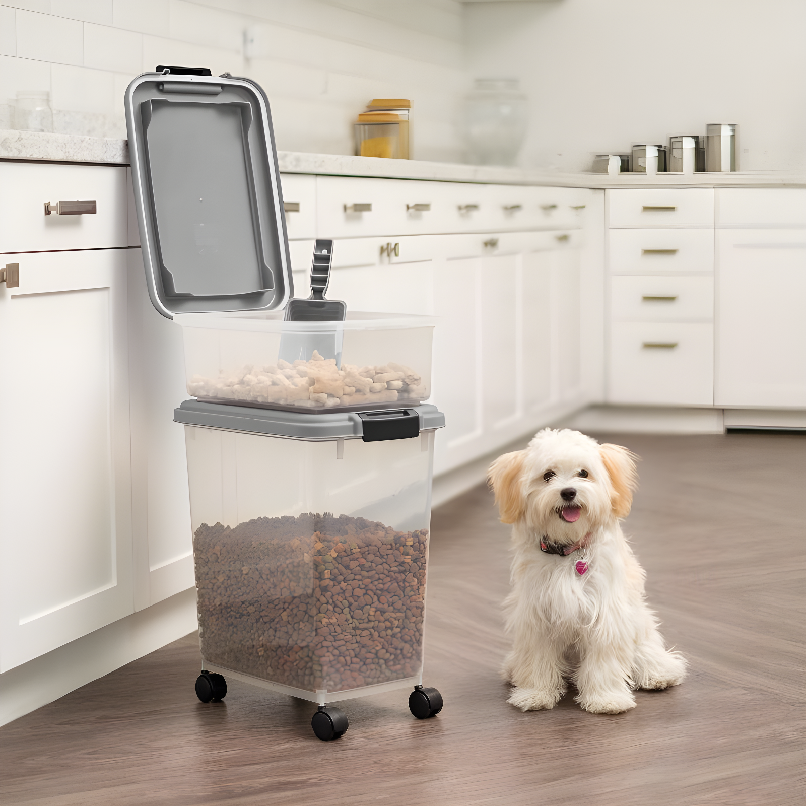 Zoey Tails 35 Lbs. WeatherPro Airtight Stackable Pet Food Storage Container Combo with Scoop & Treat Box