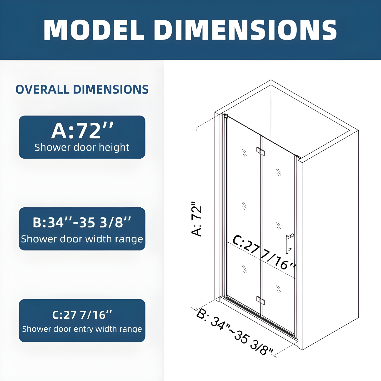 Bifold Shower Door, 31-32" W × 72" H Frameless Bathroom Glass Folding Shower Doors, Reversible Installation, 1/4" (6mm) Clear Tempered Glass Door for Walk-in Shower, Matte Black