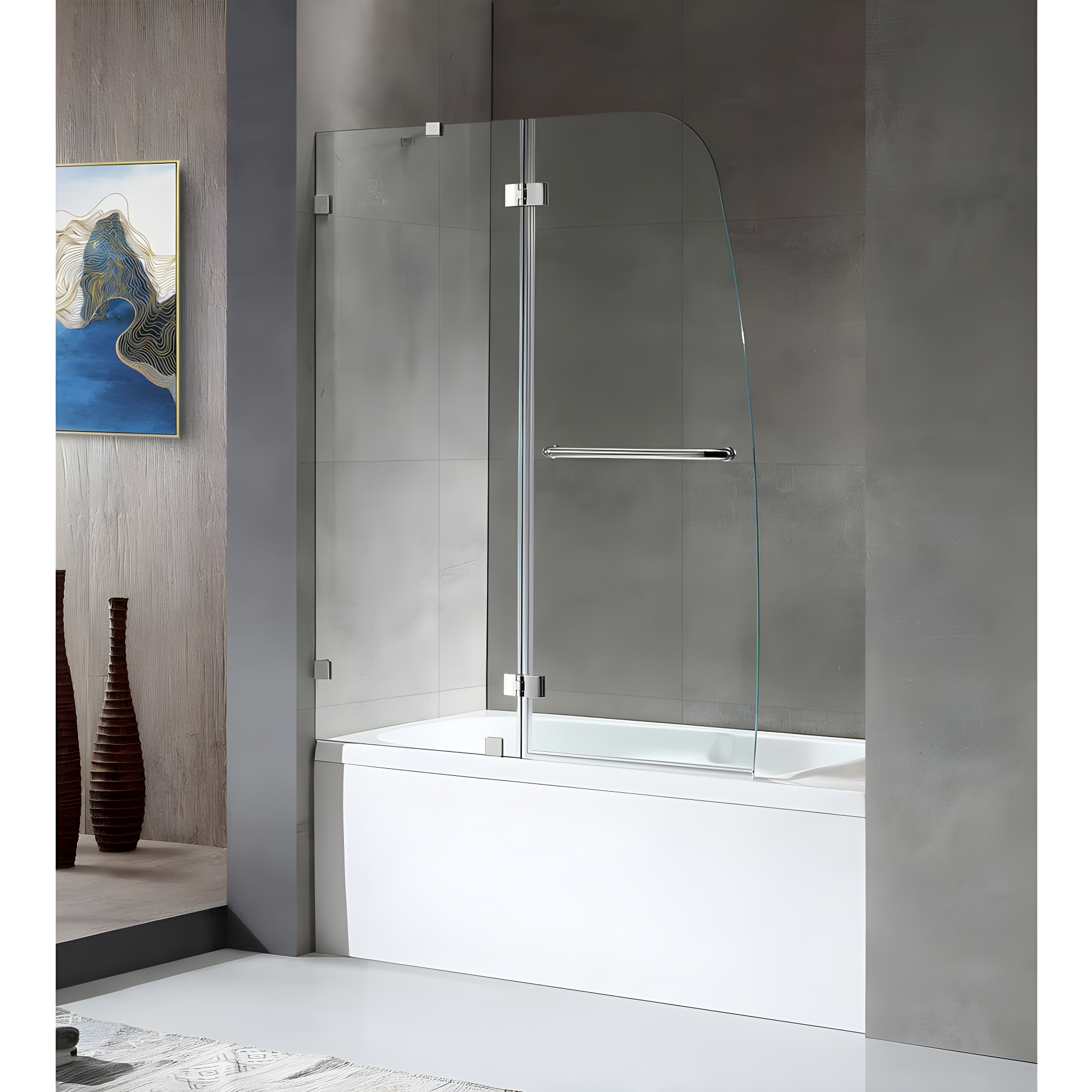 Herald Series 58" H Hinged Frameless Tub Door