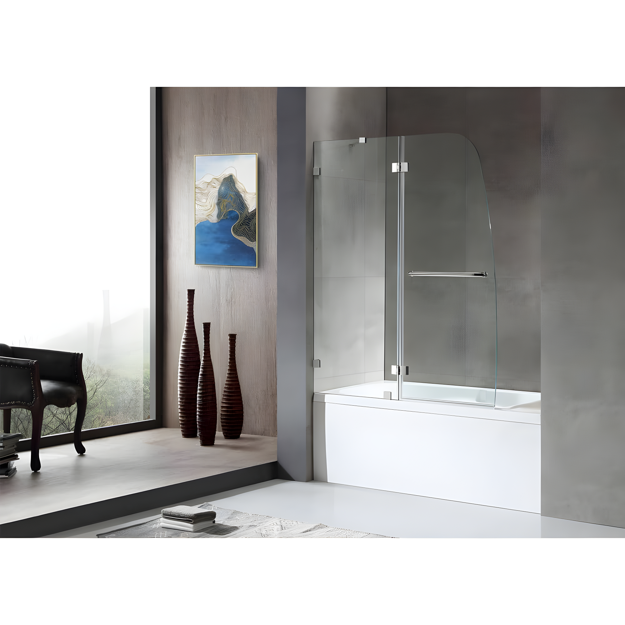Herald Series 58" H Hinged Frameless Tub Door