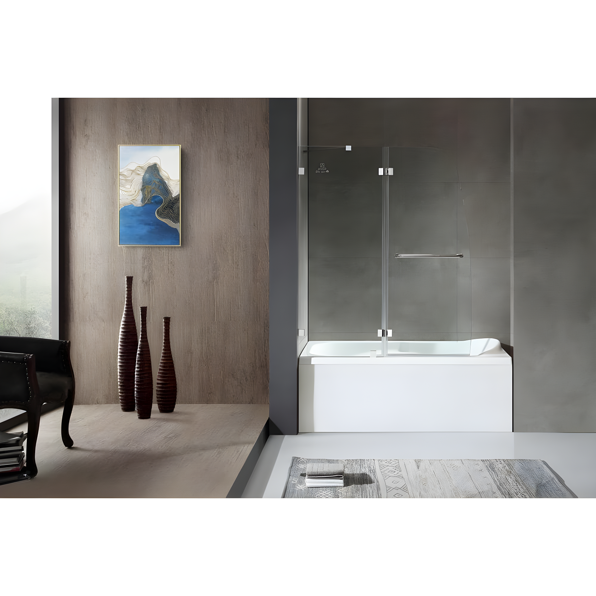 Herald Series 58" H Hinged Frameless Tub Door