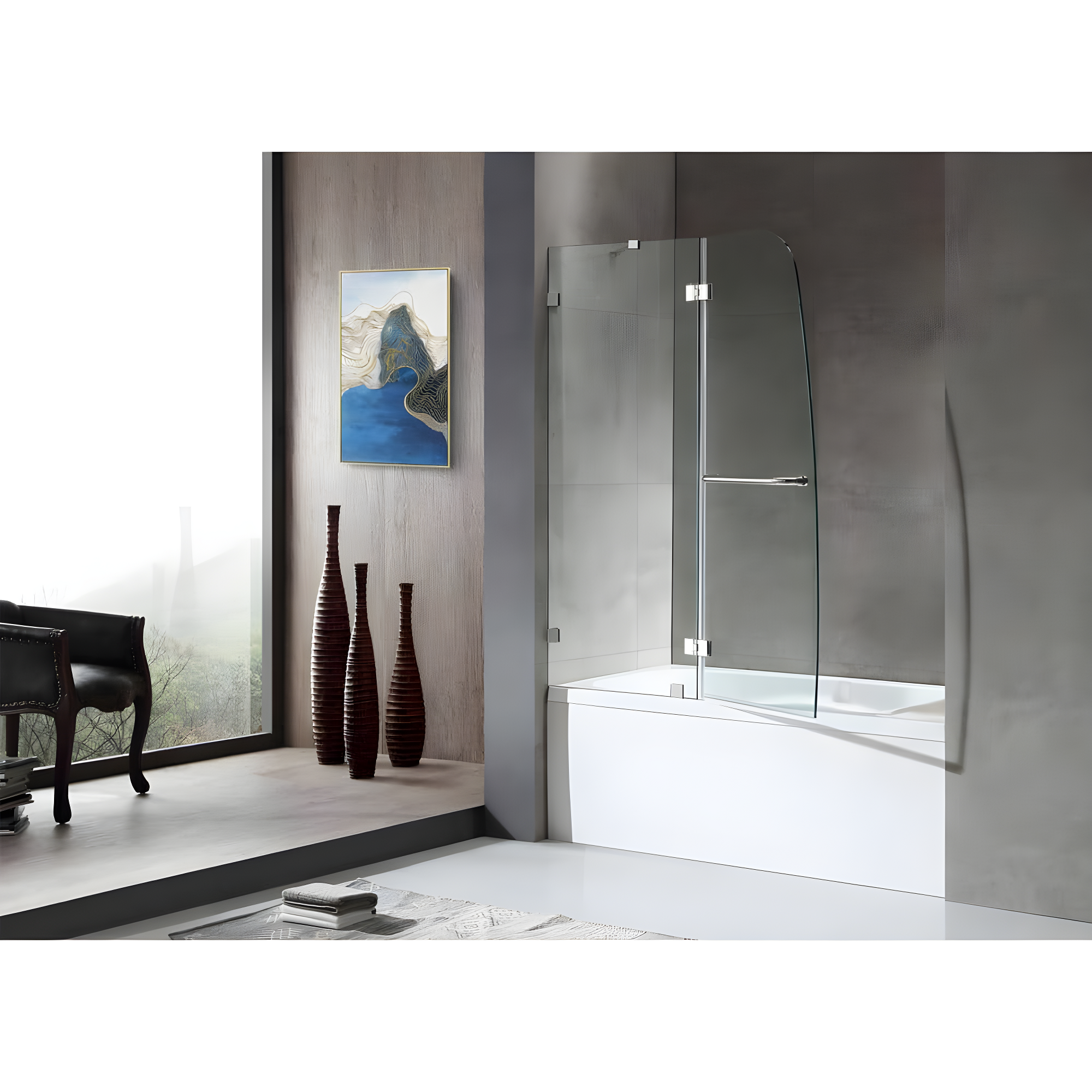 Herald Series 58" H Hinged Frameless Tub Door