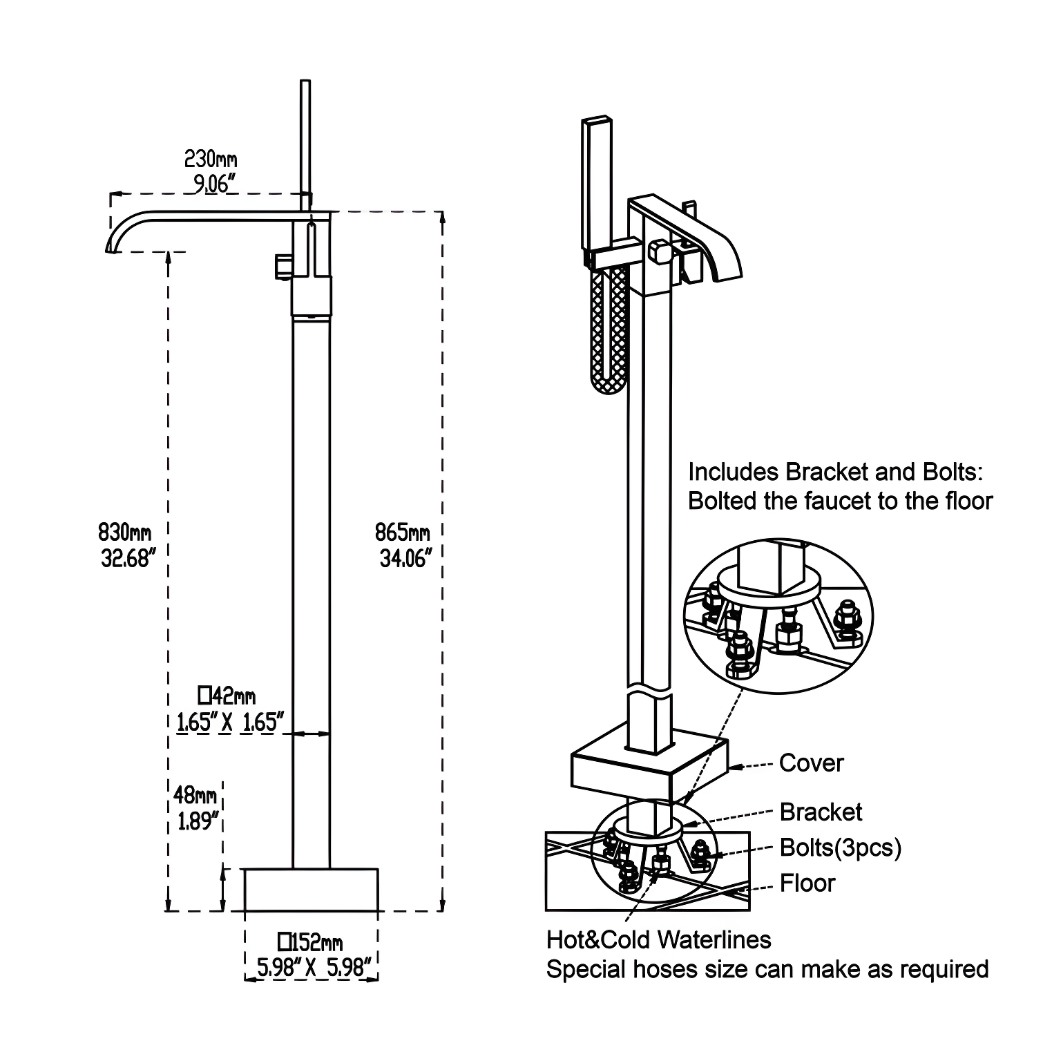 Floor Tub Filler with Diverter