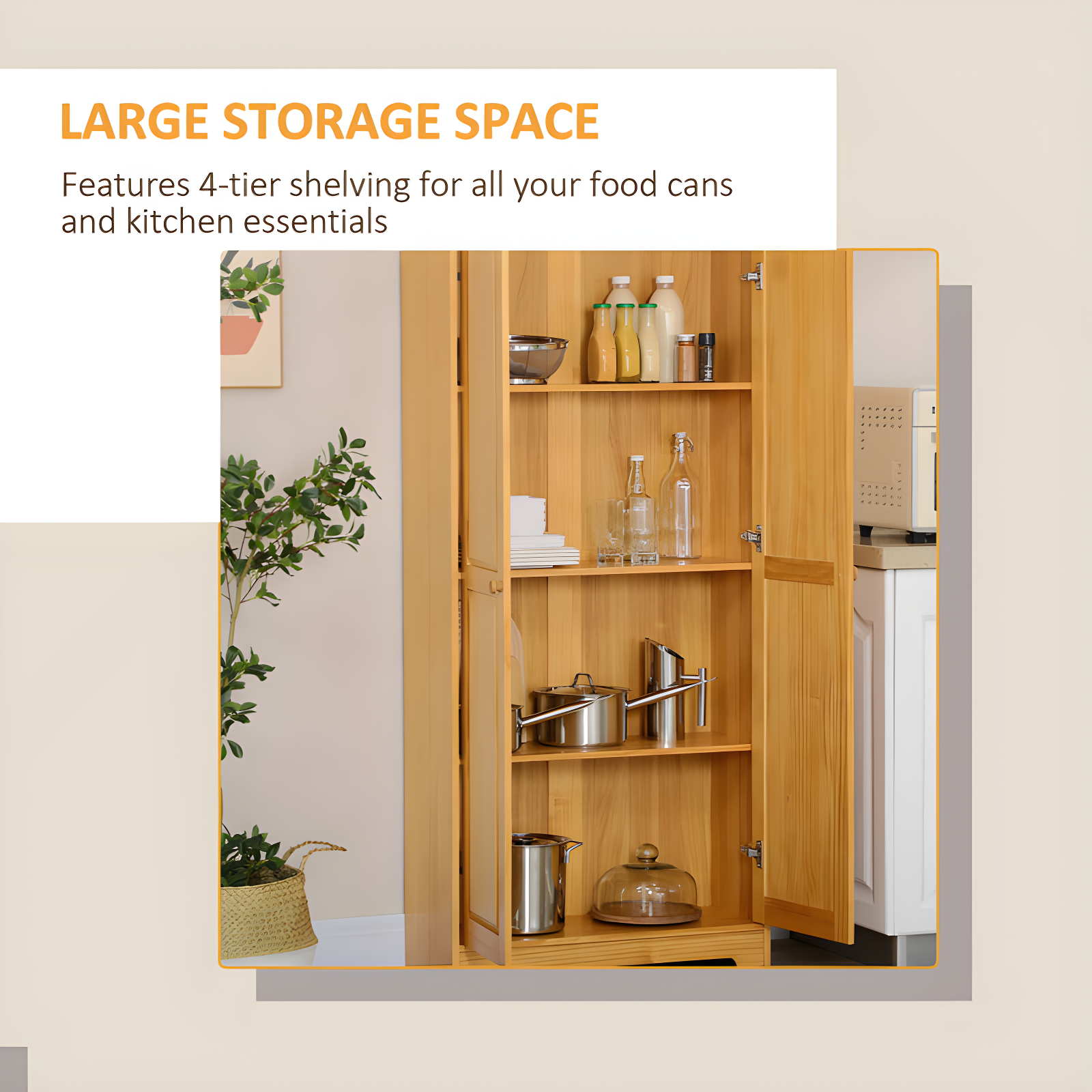 Ophelia & Co. 67" Pinewood Kitchen Pantry Storage Cabinet, Freestanding Cabinets With Doors And Shelf Adjustability