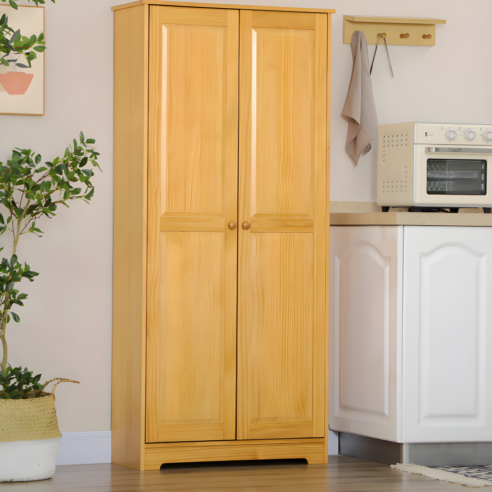 Ophelia & Co. 67" Pinewood Kitchen Pantry Storage Cabinet, Freestanding Cabinets With Doors And Shelf Adjustability