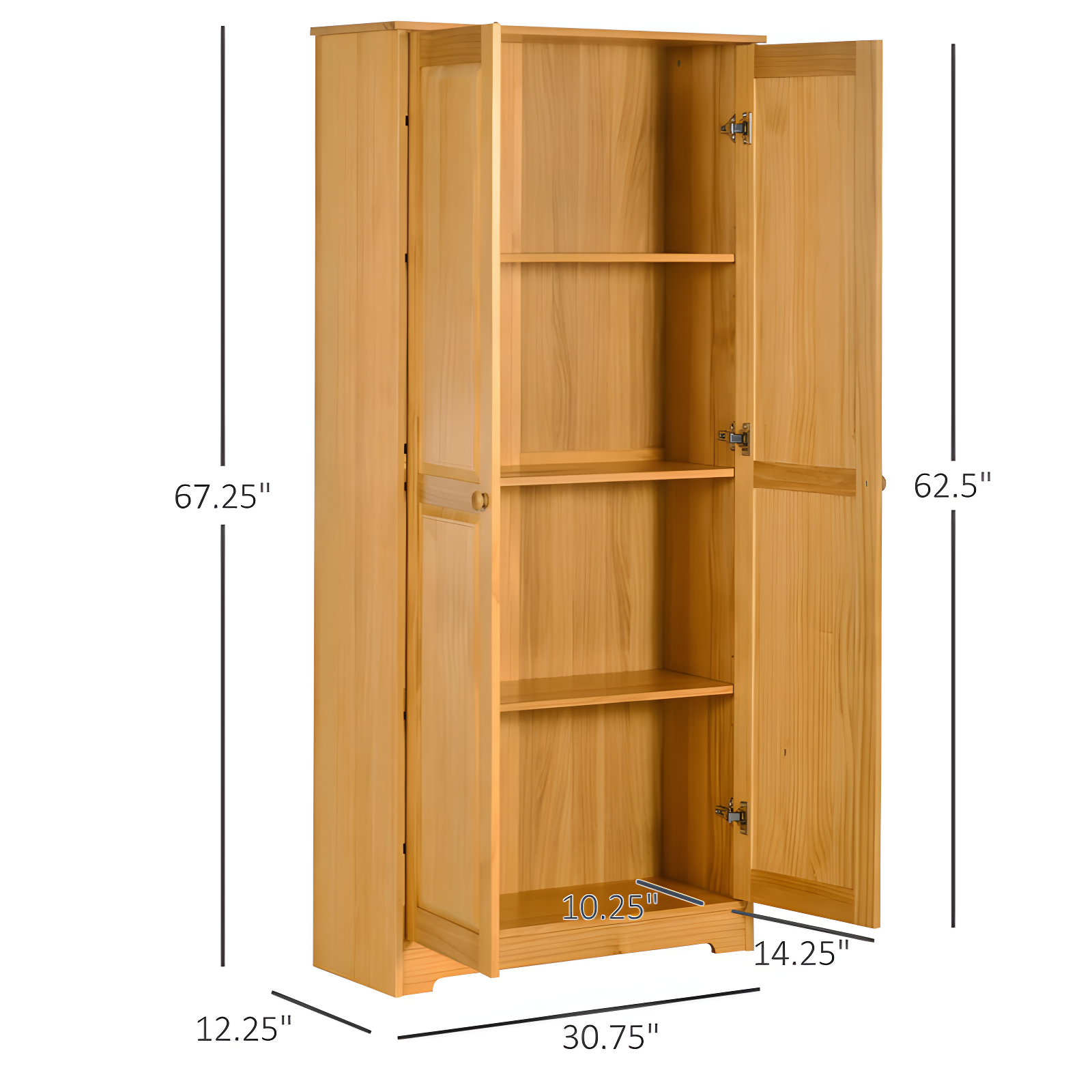Ophelia & Co. 67" Pinewood Kitchen Pantry Storage Cabinet, Freestanding Cabinets With Doors And Shelf Adjustability