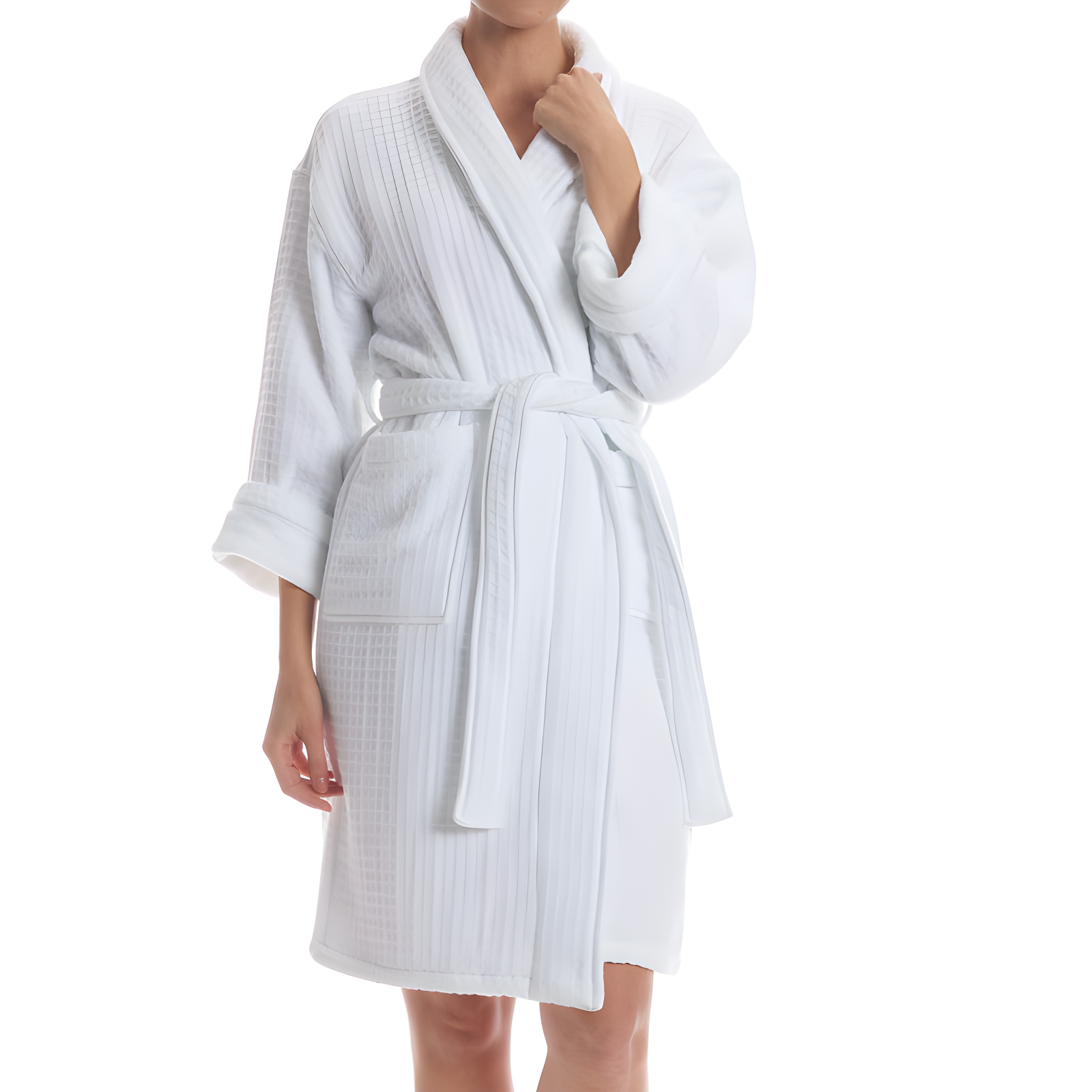 Uchino Cotton Waffle Mid-Calf Bathrobe with Pockets
