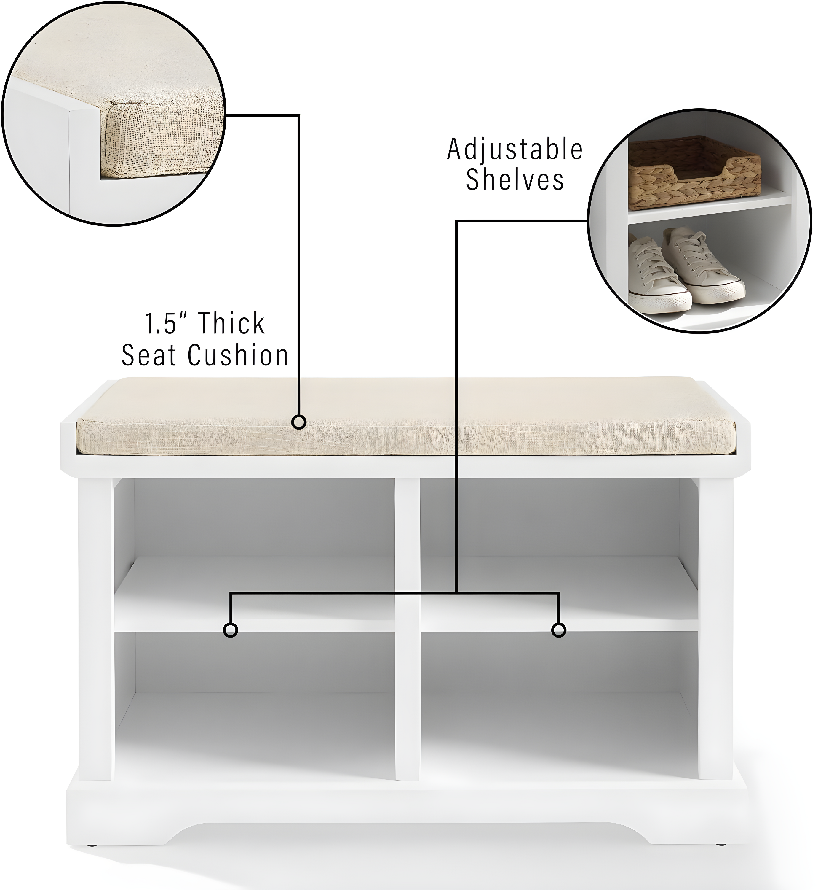 Anderson Storage Bench White - Crosley: Cushioned, Linen Upholstered, Farmhouse Style