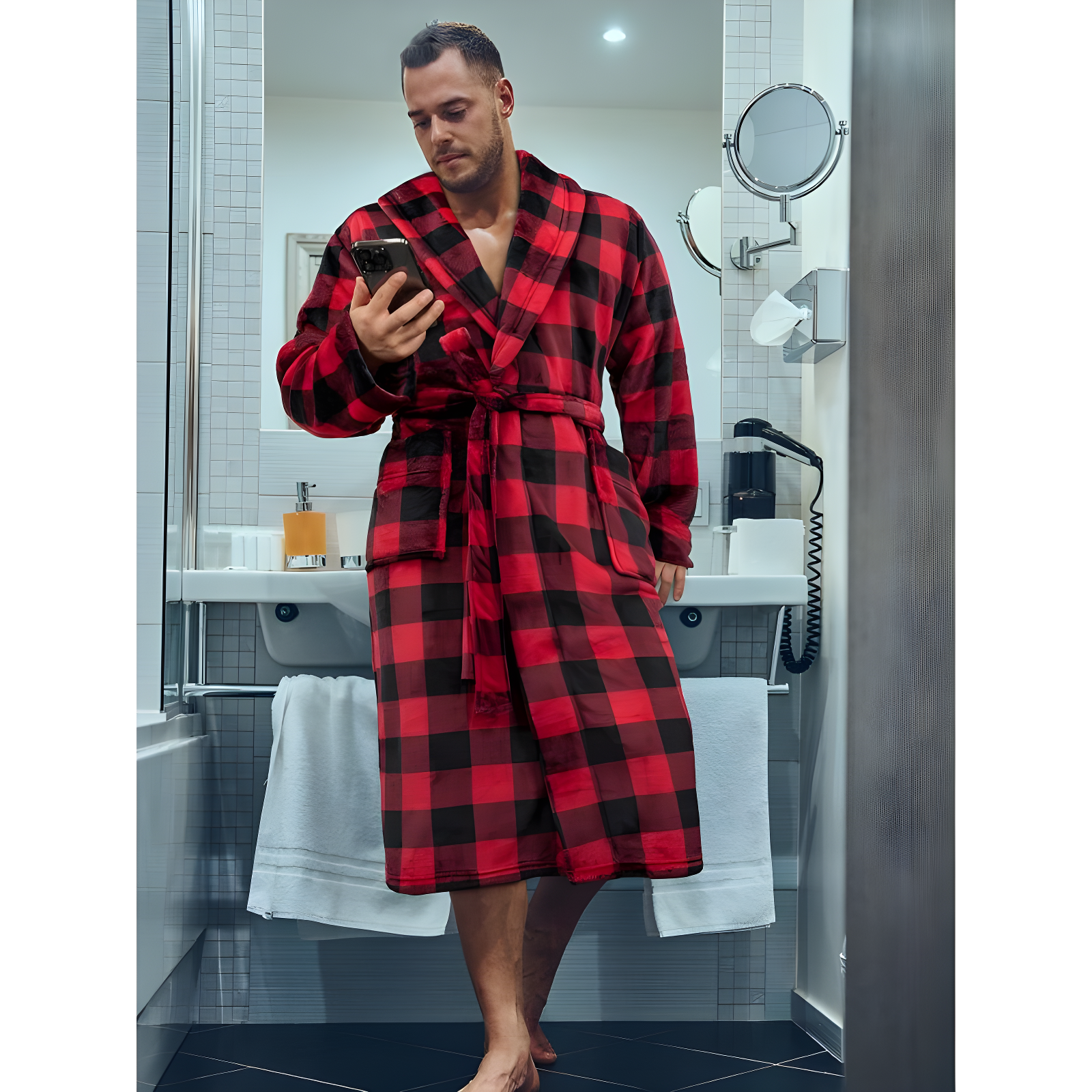 Rosalind Wheeler Speight Fleece Mid-Calf Bathrobe with Pockets