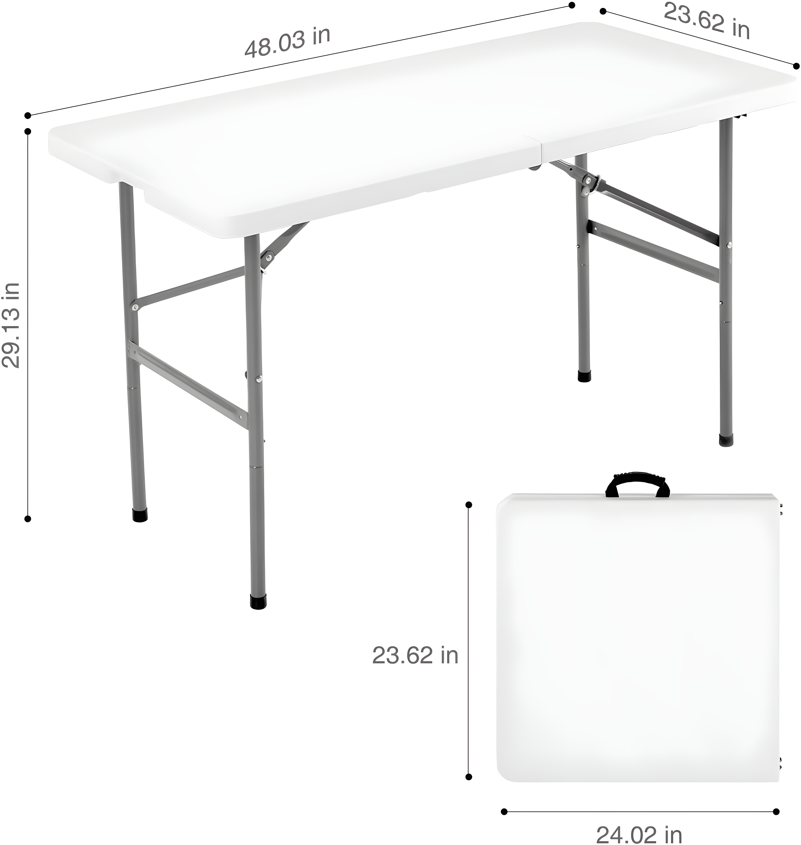 4 ft Portable Folding Table, Idustrial Heavy-Duty Foldable Table, HDPE Plastic Table, with Carrying Handle, Locks, Stright Legs for Indoor & Outdoor Party, Barbeque, Camping, Board Games - White