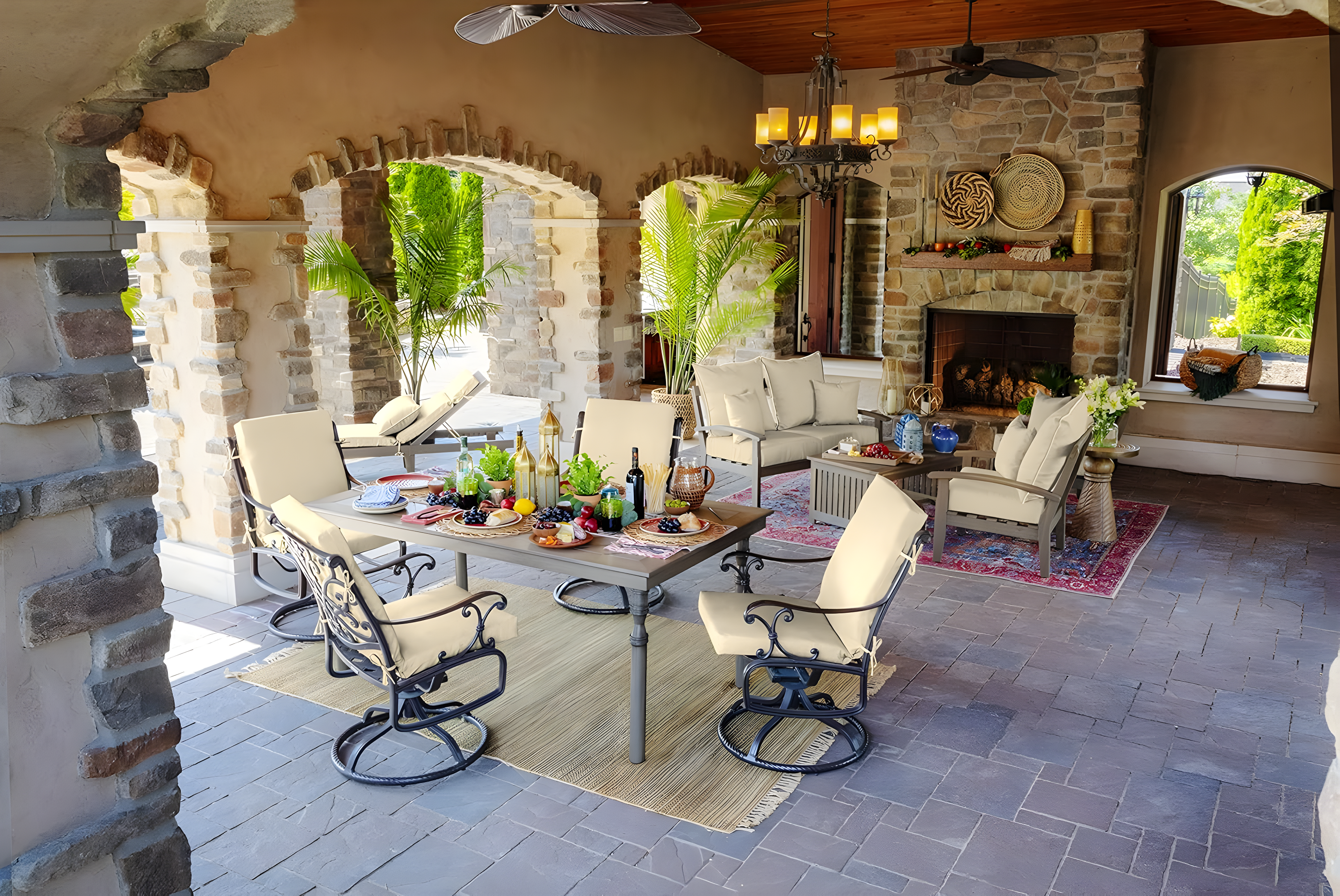 Tan Polyester Outdoor Midback Dining Chair Cushion