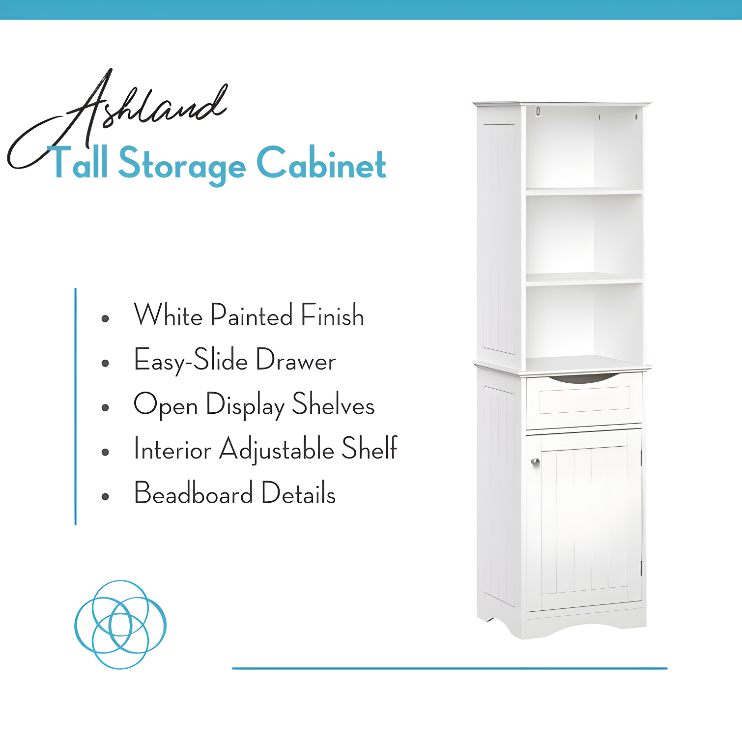 RiverRidge Ashland Tall Bathroom Storage Linen Cabinet and Organizer with Drawer and Shelves