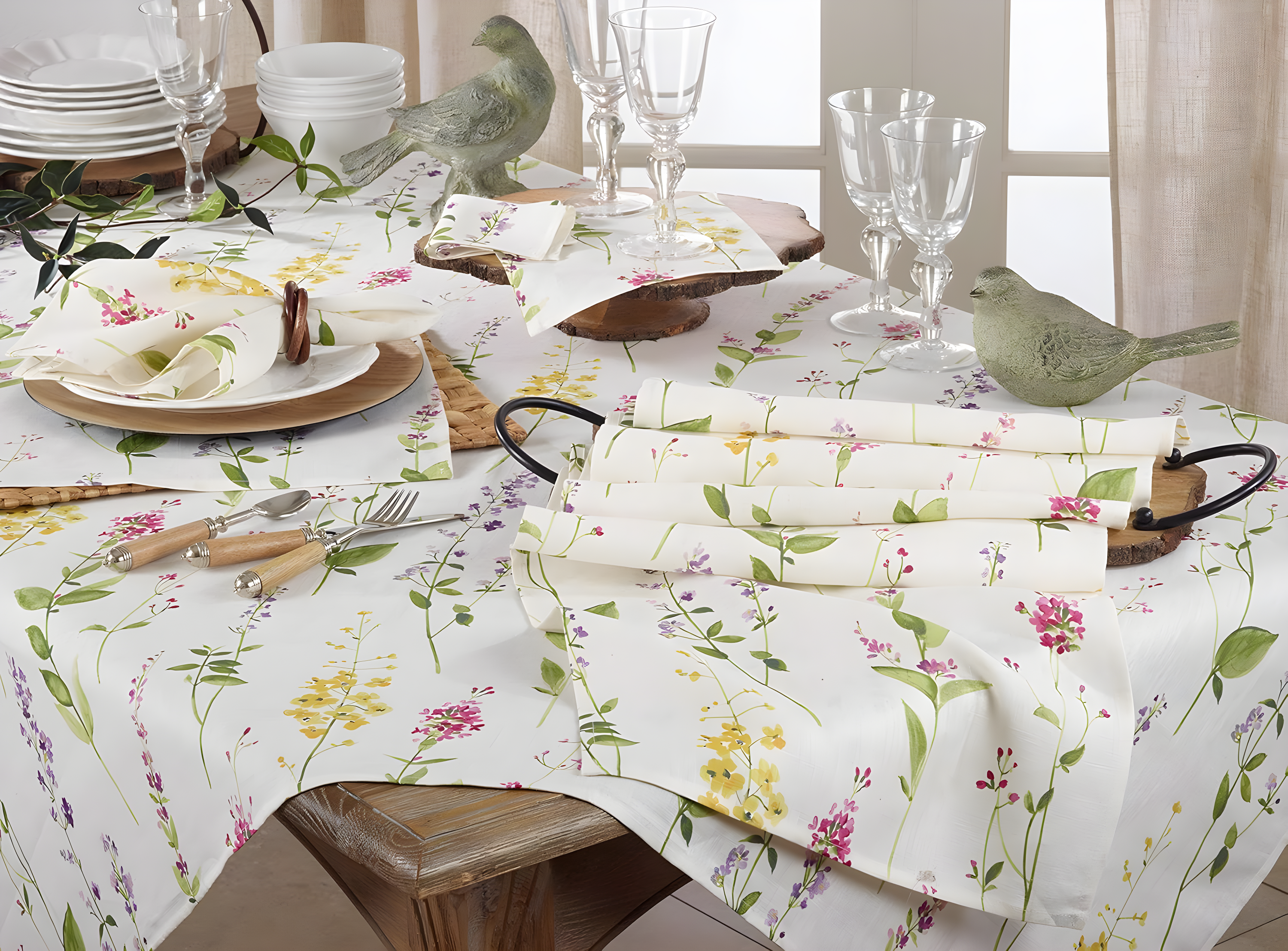 Saro Lifestyle Watercolor Floral Stems Runner, Off-White, 16" x 72"