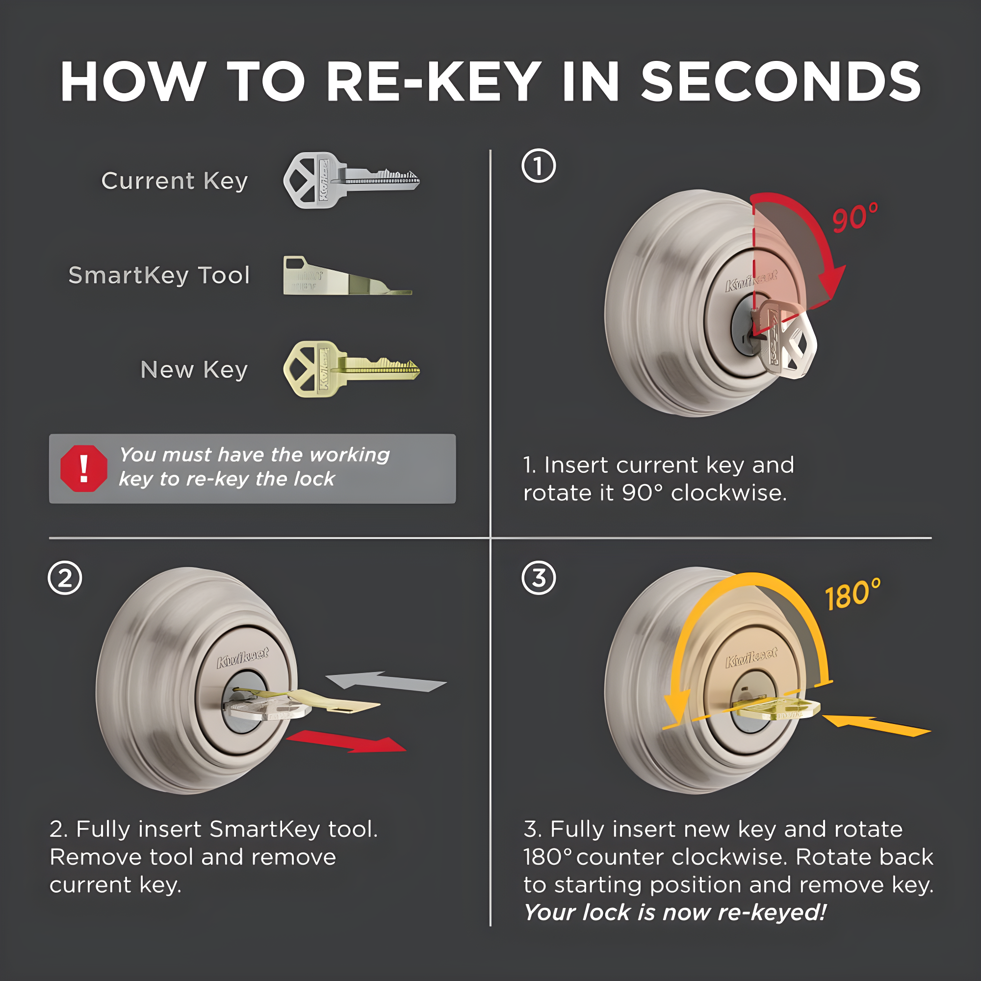 980 Deadbolt, Keyed One Side, featuring SmartKey Security™ in Polished Brass