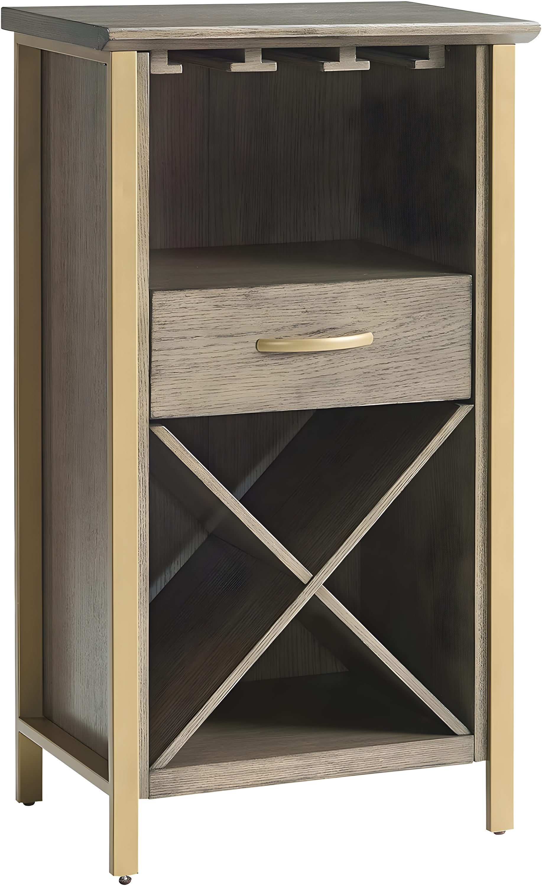 Lea 20-inch W x 36-inch H Dune Brown and Gold Mini Bar Cabinet for Stemware and Bottle Storage