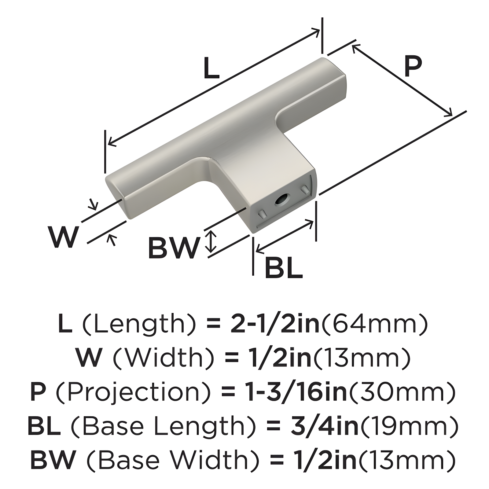 Amerock Riva 2-1/2 inch (64mm) Length Satin Nickel Cabinet Knob
