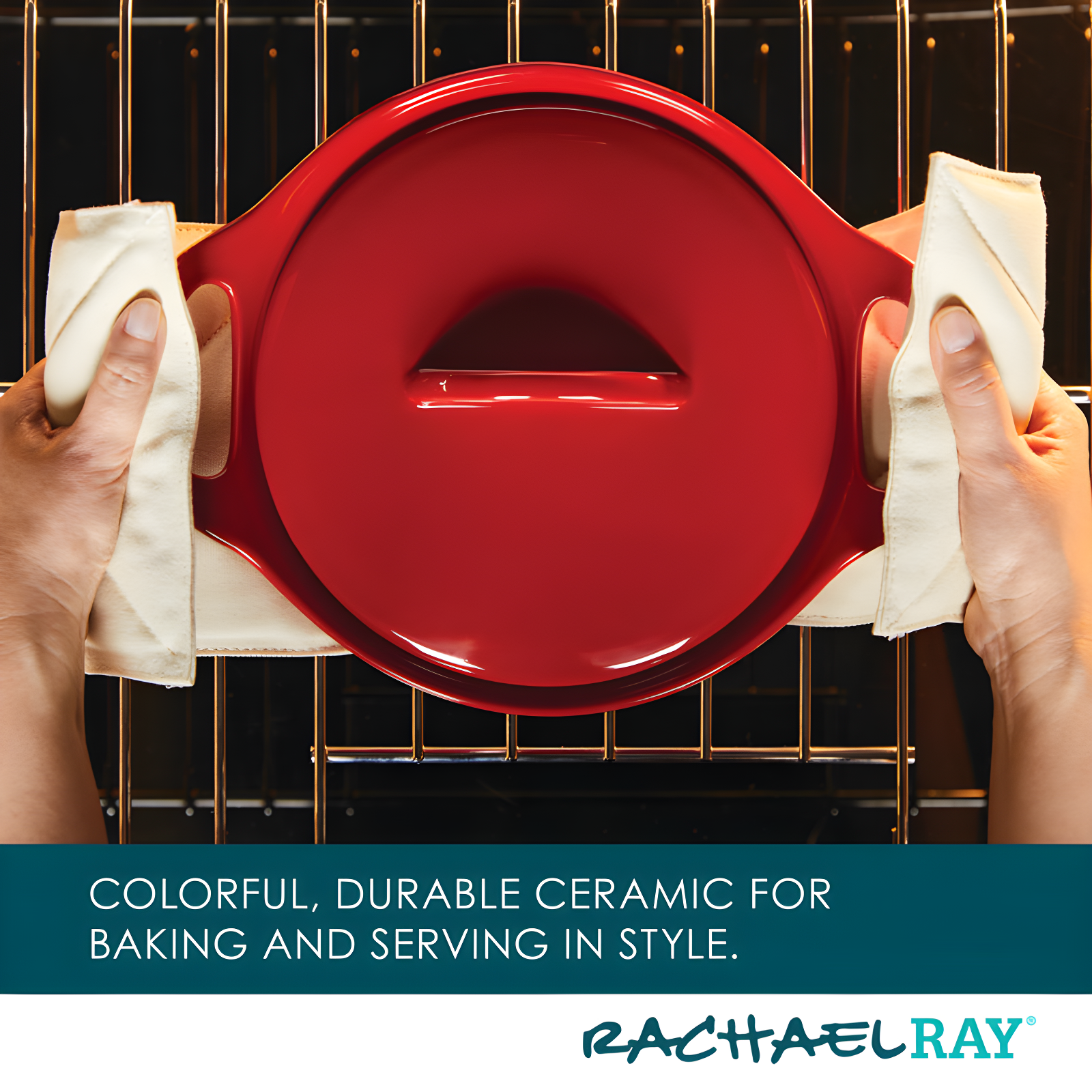 Rachael Ray Rachael Ray Ceramic Casserole Bakers Set, Includes 1.5-Quart And 2-Quart Round Casserole, With Shared Lid, 3 Piece, Red