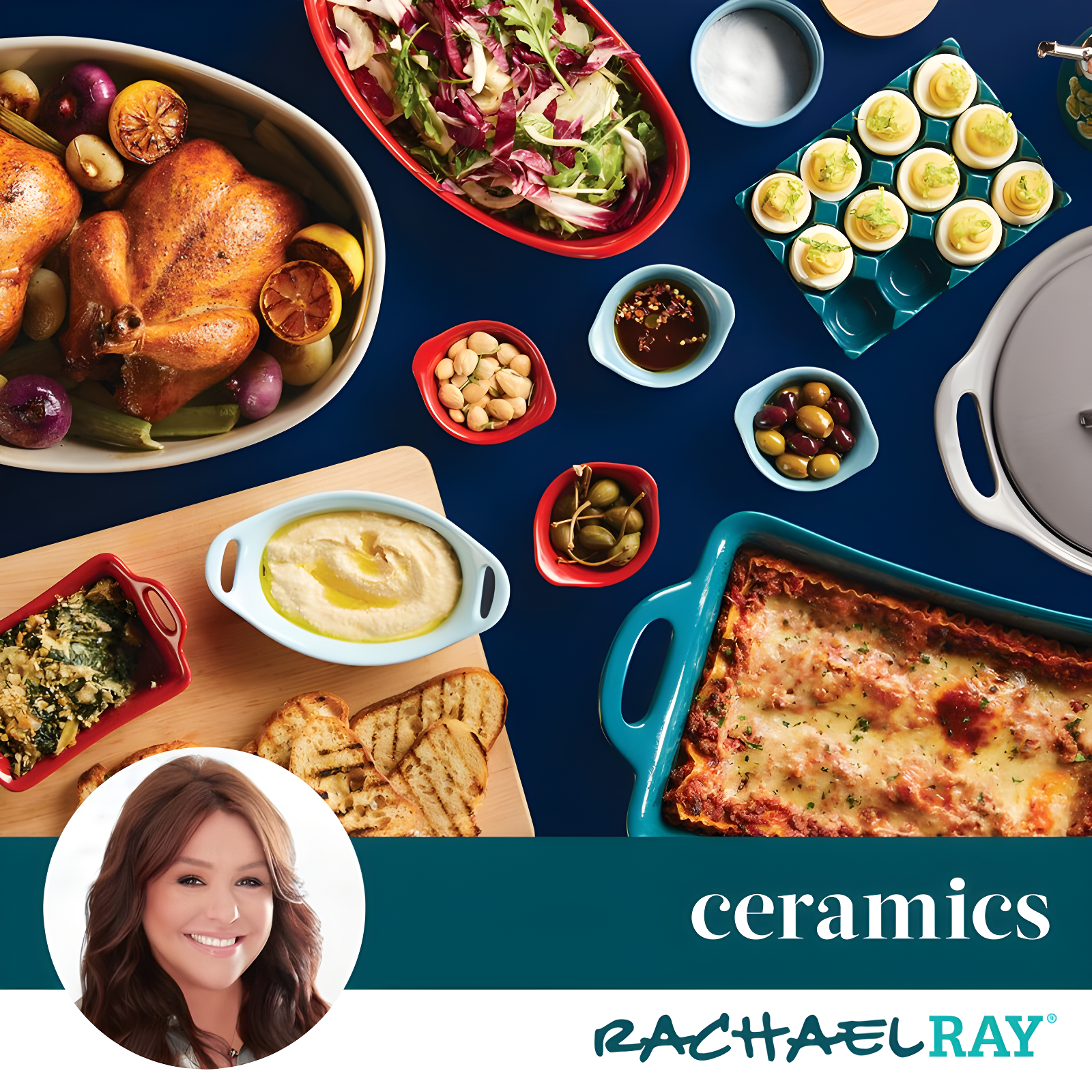 Rachael Ray Rachael Ray Ceramic Casserole Bakers Set, Includes 1.5-Quart And 2-Quart Round Casserole, With Shared Lid, 3 Piece, Red