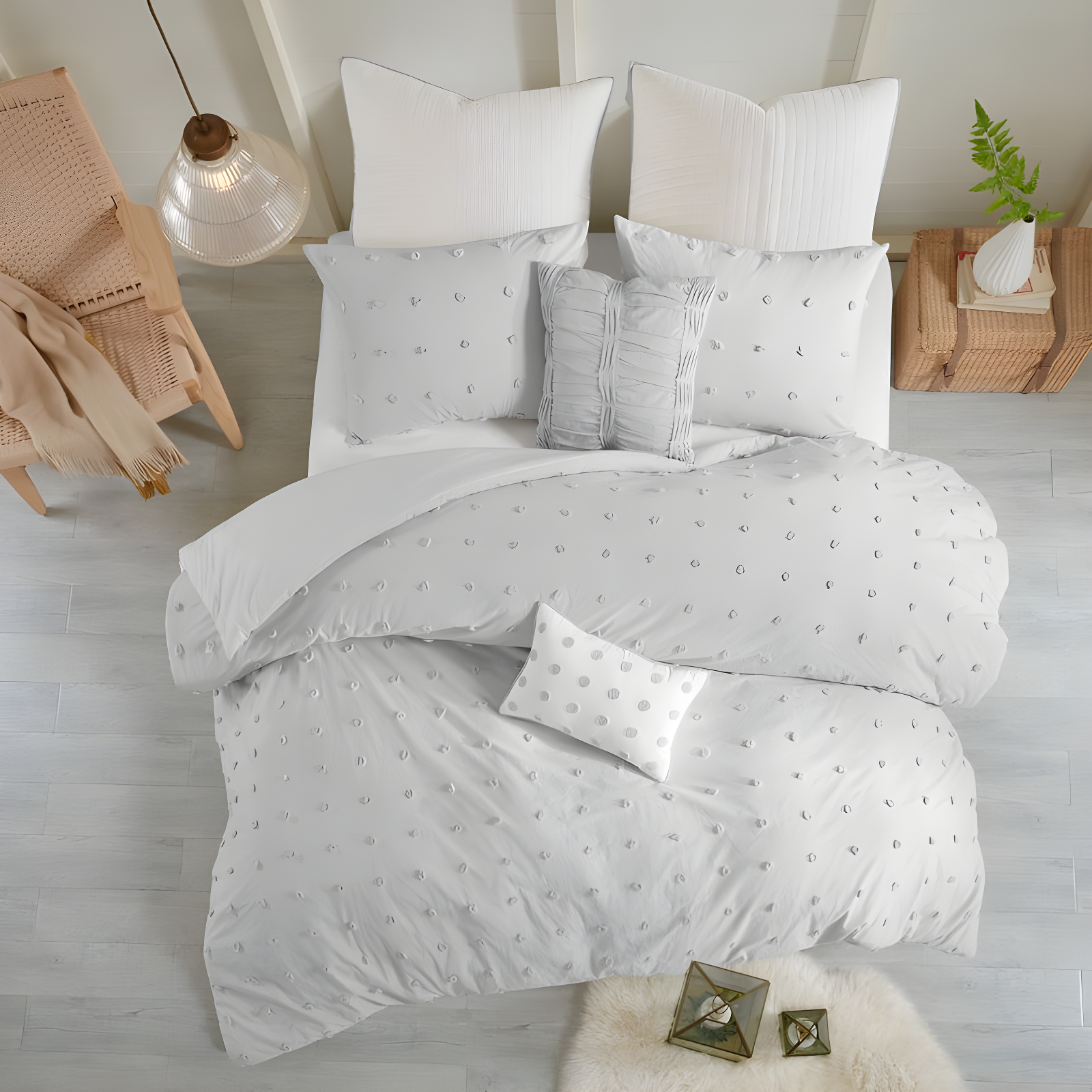 Intelligent Design Brooklyn Cotton Jacquard Duvet Cover Set with Euro Shams and Throw Pillows