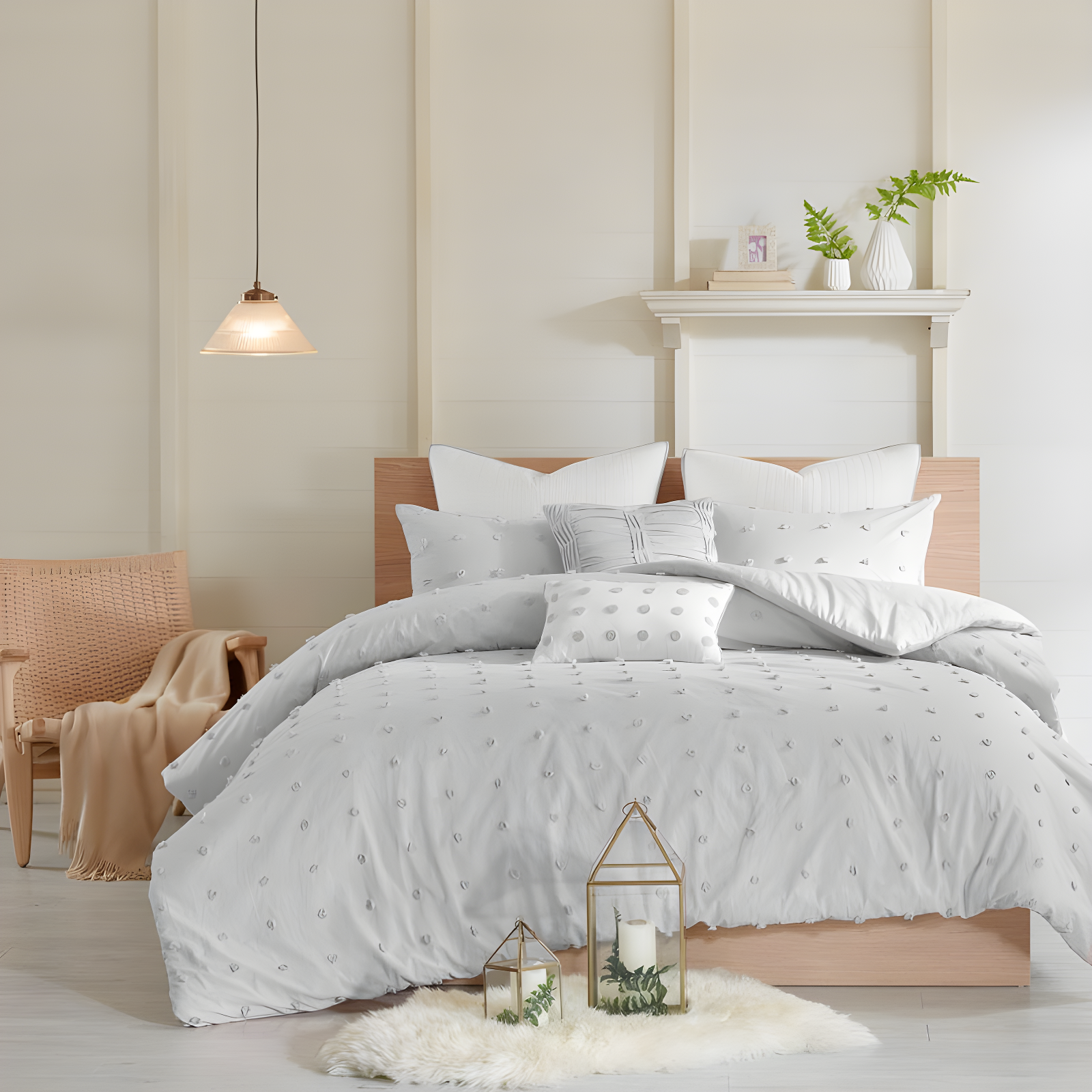 Intelligent Design Brooklyn Cotton Jacquard Duvet Cover Set with Euro Shams and Throw Pillows