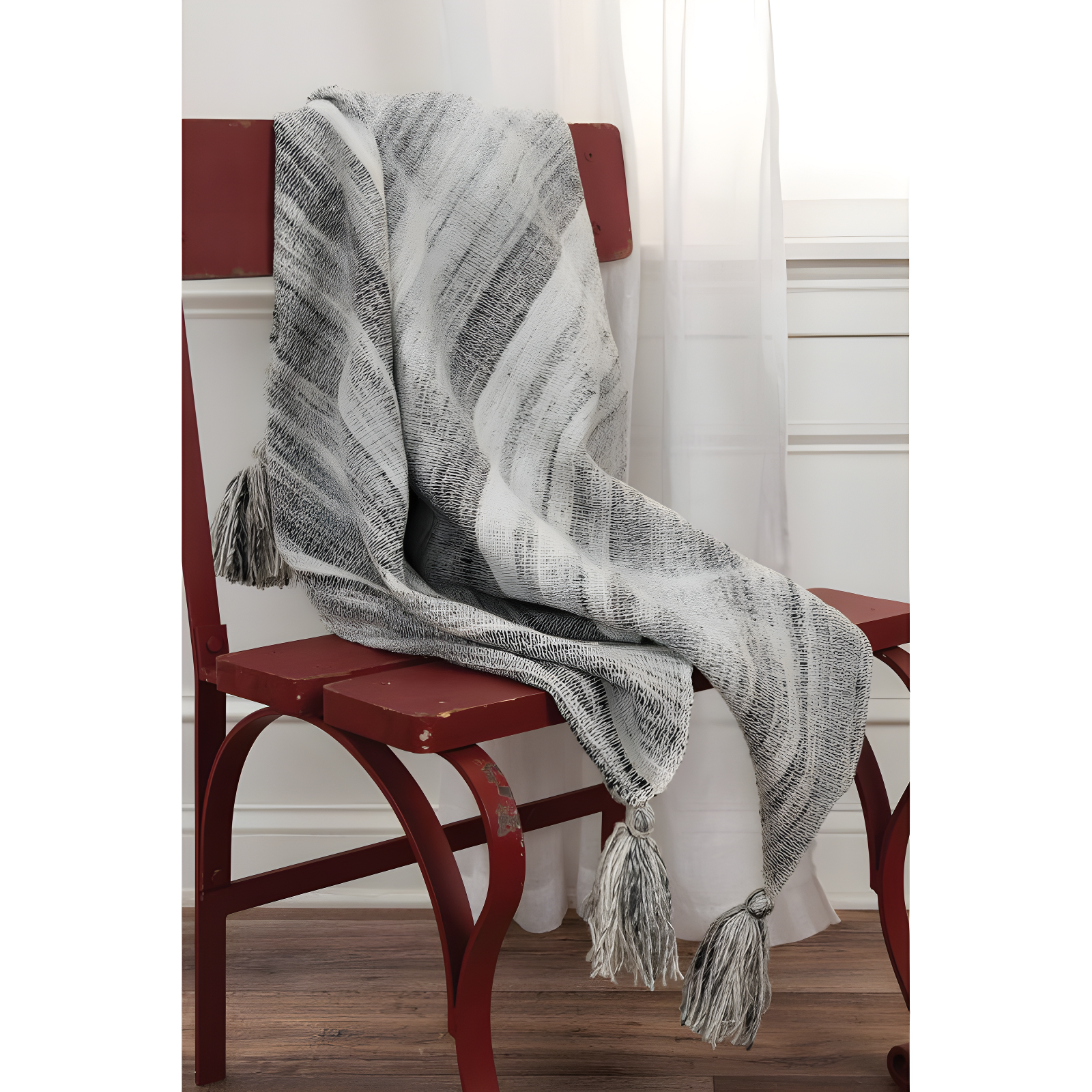 Rizzy Home 50"x60" Striped Throw Blanket Light Gray: Woven Polyester, Fringe Detail, Machine Washable