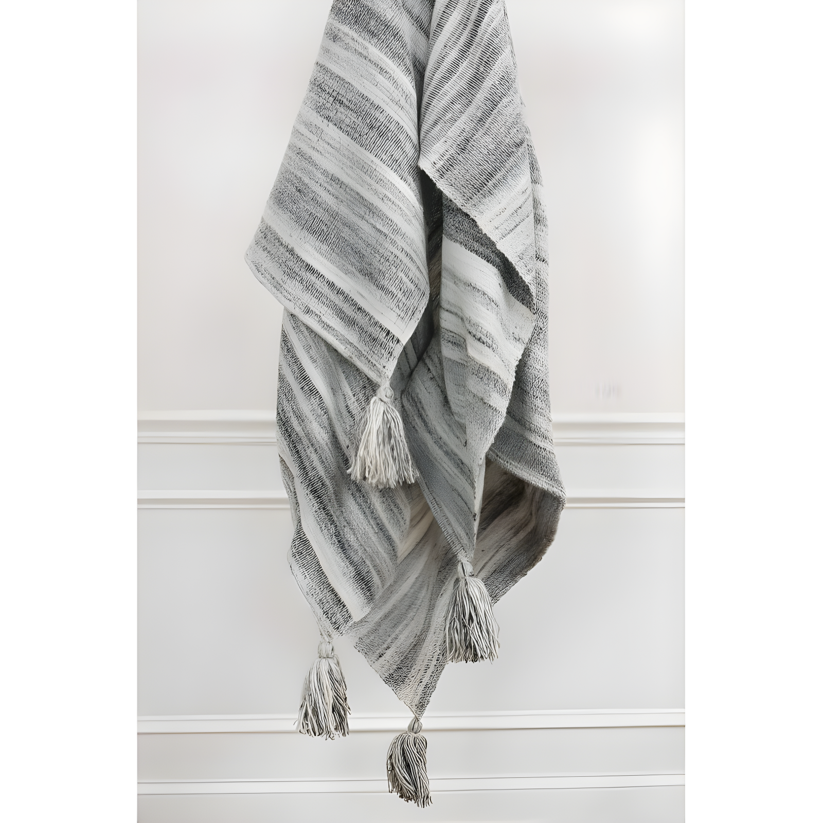 Rizzy Home 50"x60" Striped Throw Blanket Light Gray: Woven Polyester, Fringe Detail, Machine Washable