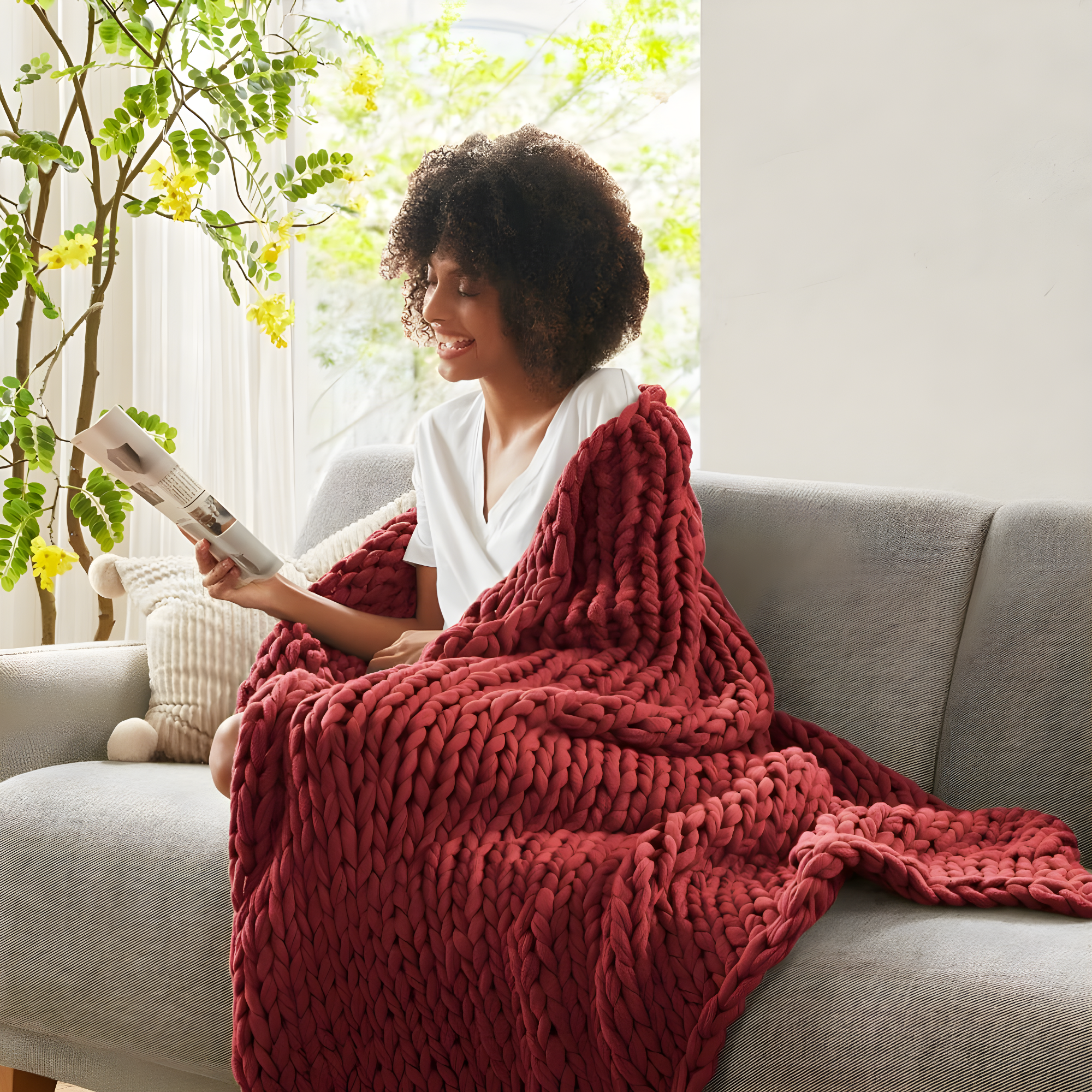 50"x60" Chunky Double Knit Handmade Throw Blanket Red - Madison Park