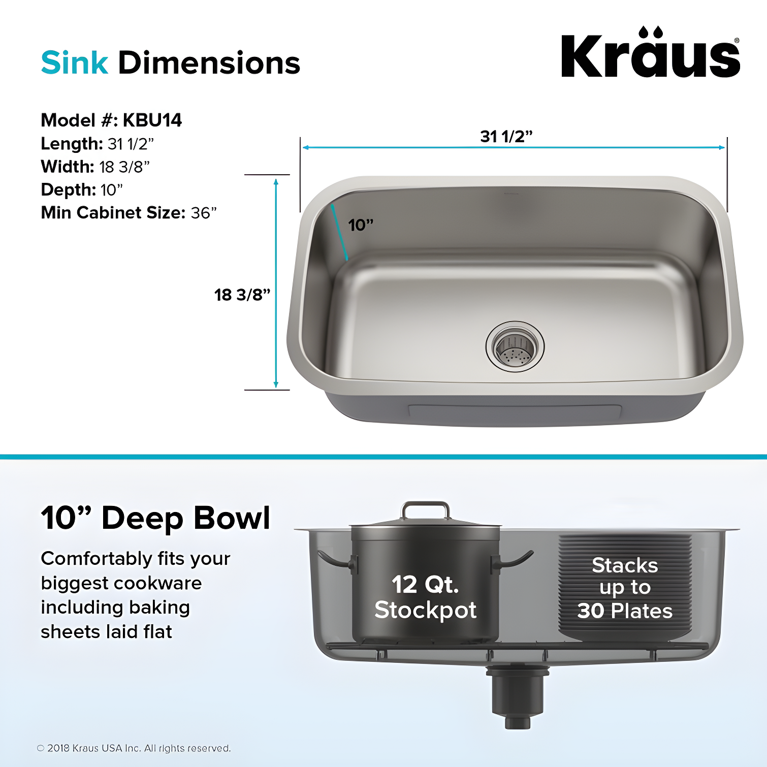 KRAUS Premier Undermount Single Bowl 18-Gauge Stainless Steel Kitchen Sink