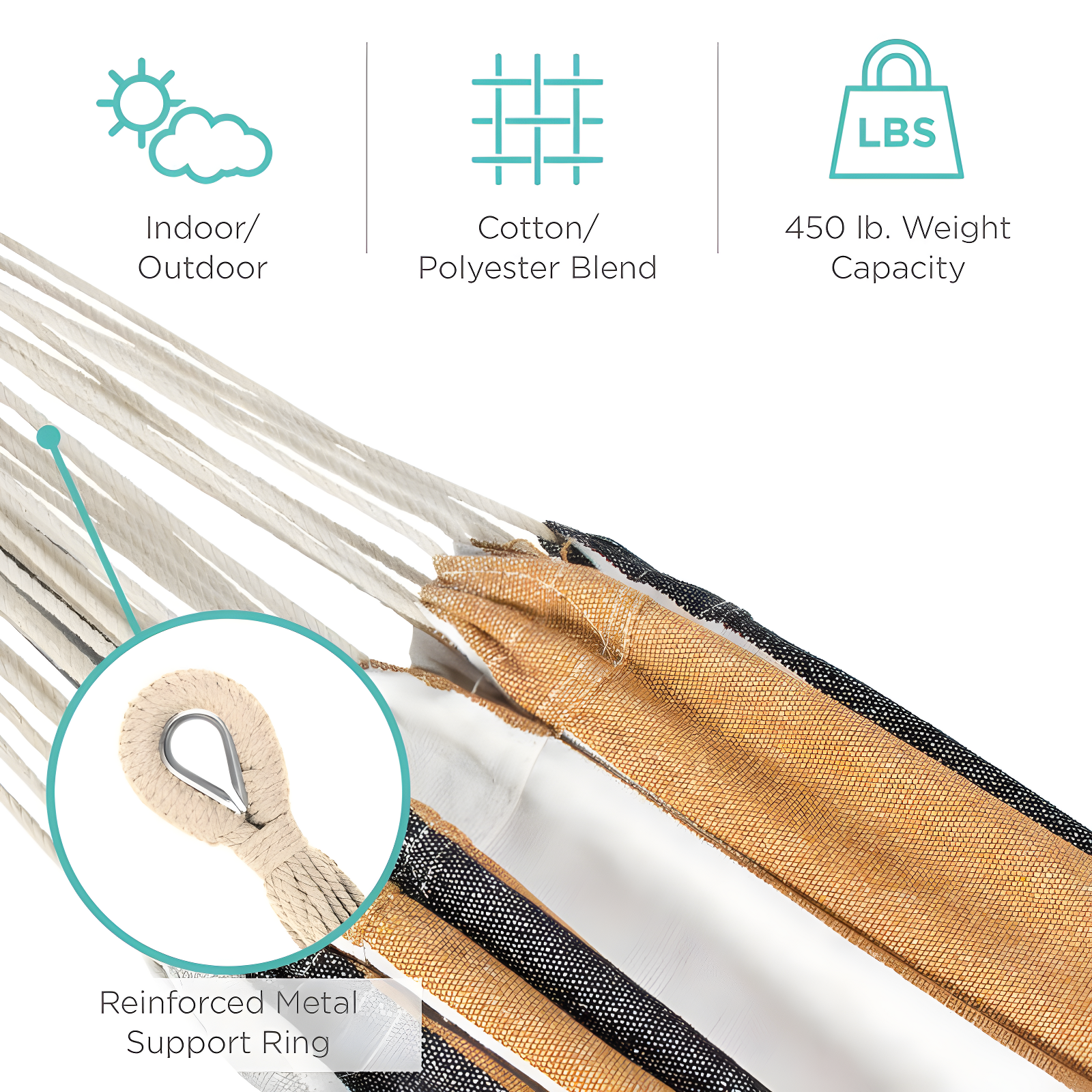 Knutsford 2-Person Brazilian-Style Cotton Double Hammock with Stand Set w/ Carrying Bag