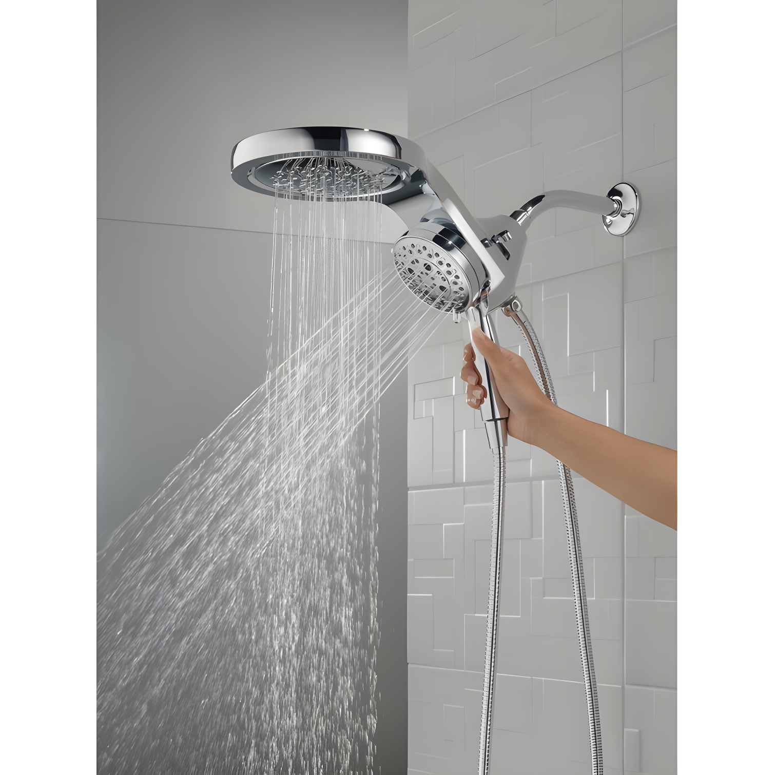 HydraChoice Hydrorain 5 Spray Dual Shower Head and Handheld Shower with H2Okinetic 2.5 GPM