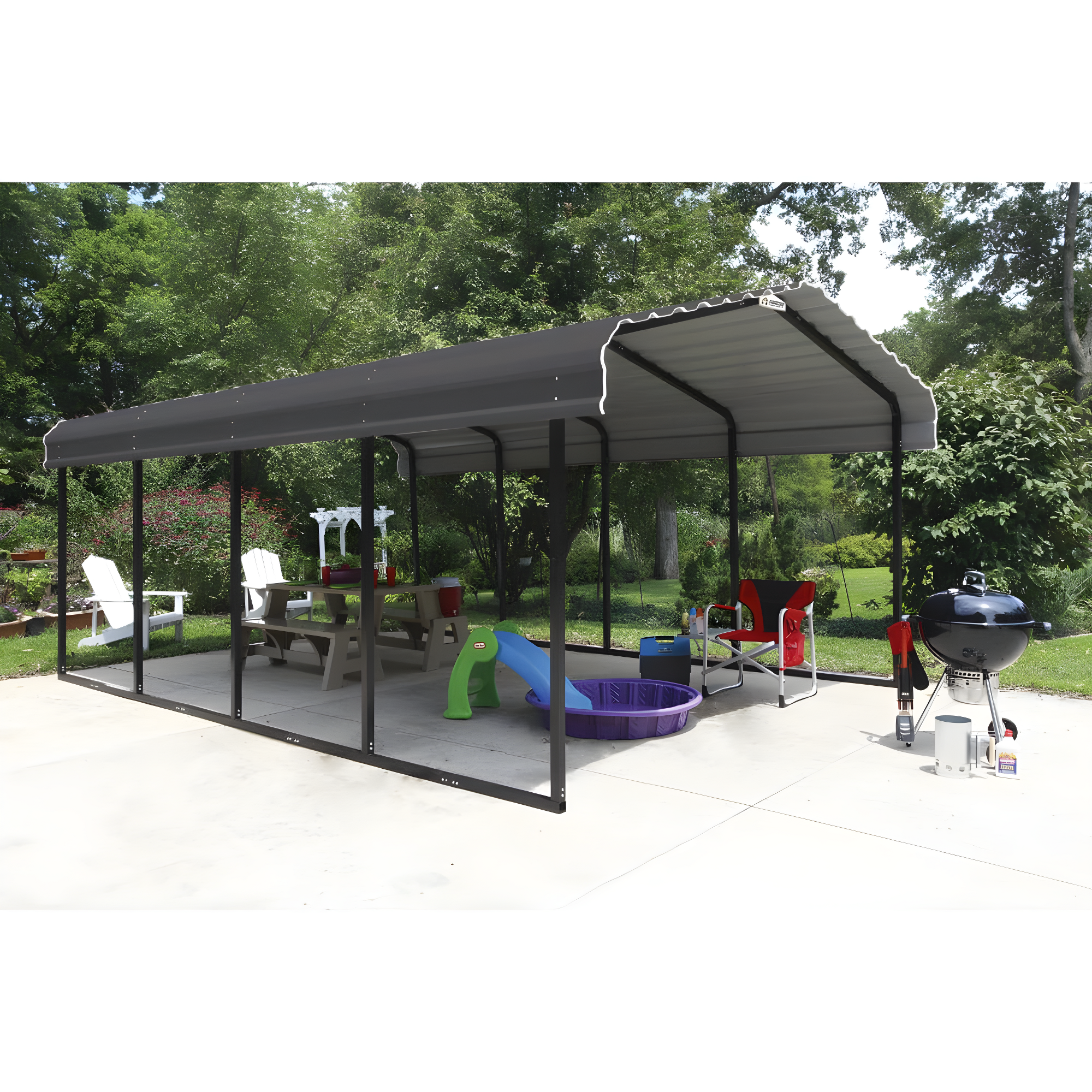 Steel Carport, 12 ft. x 20 ft. x 7 ft. Galvanized Black/Charcoal