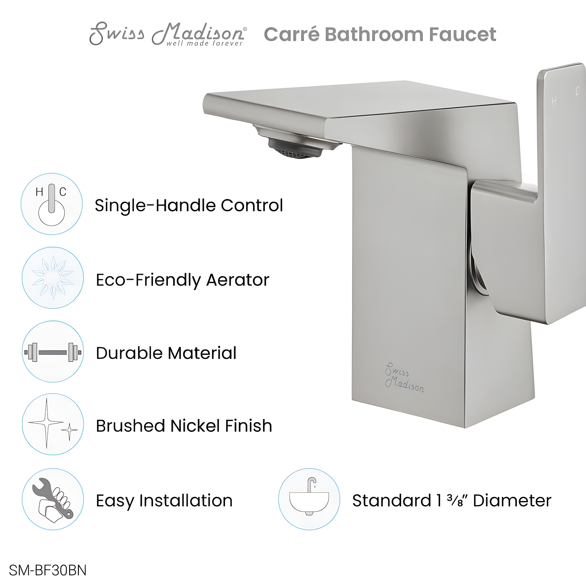 Carre Single Hole, Single-Handle, Bathroom Faucet