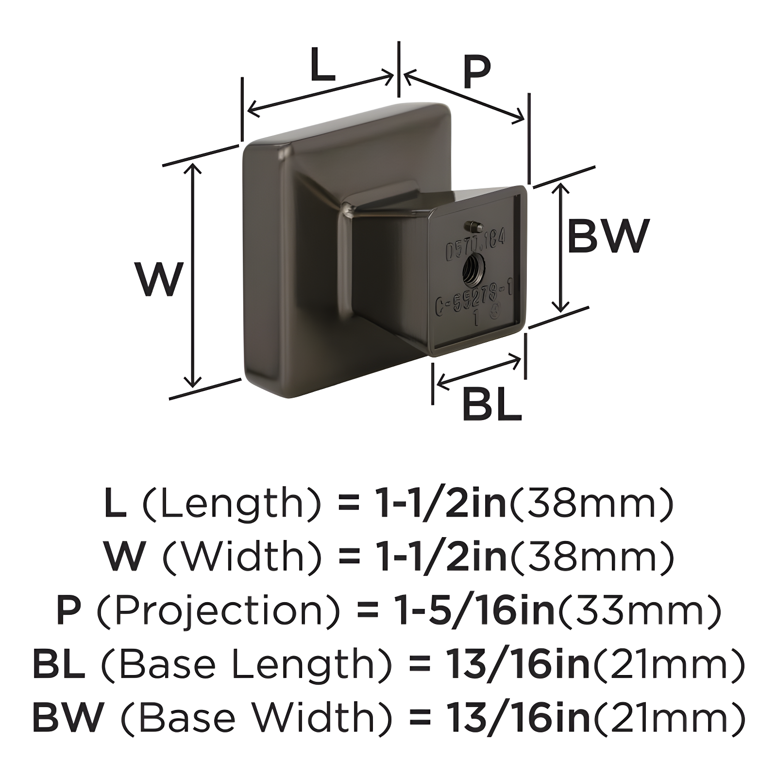 Amerock Blackrock 1-1/2 inch (38mm) Length Gunmetal Cabinet Knob