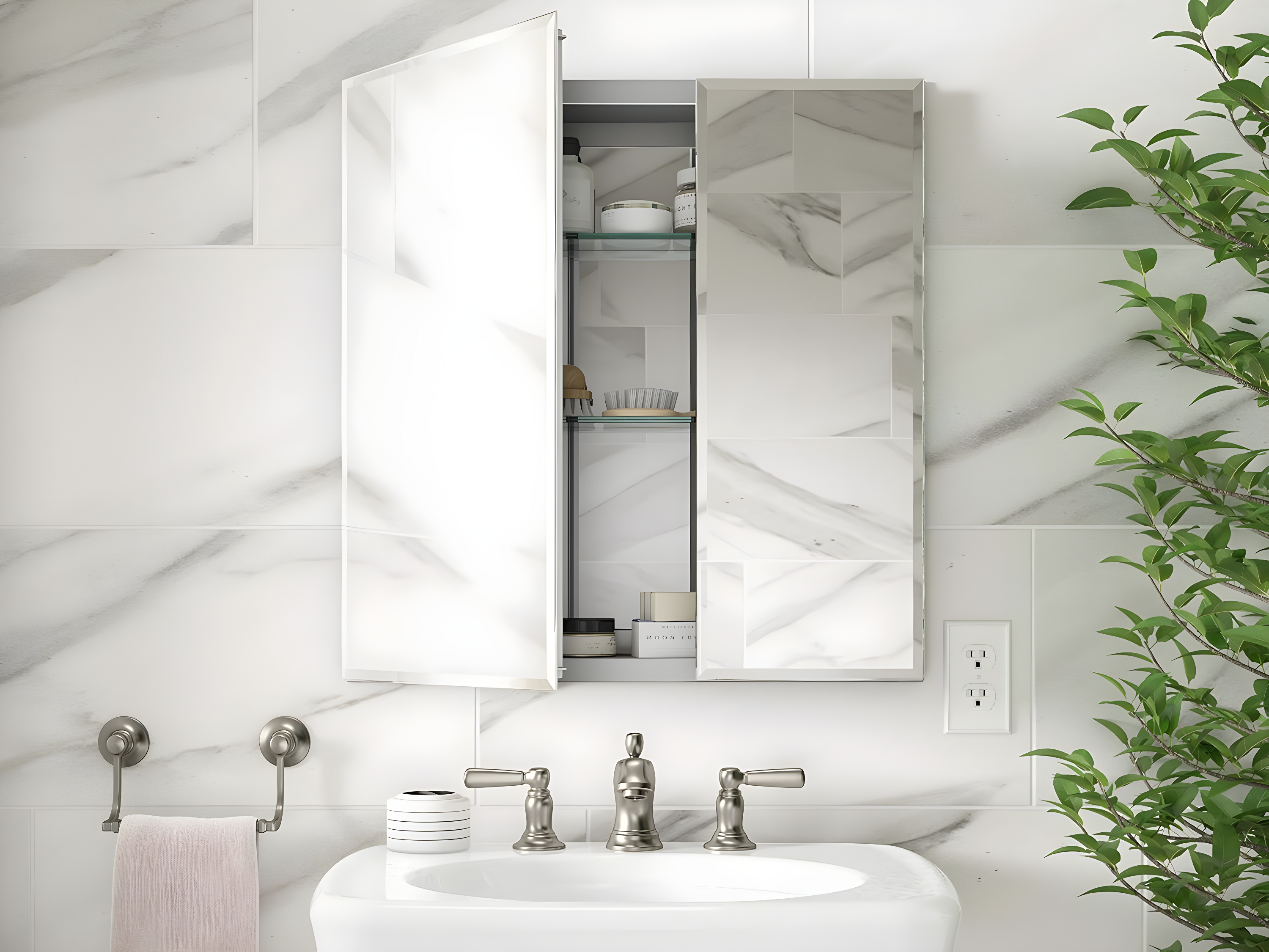 CLC Aluminum Two-Door Medicine Cabinet With Mirrored Doors, Beveled Edges