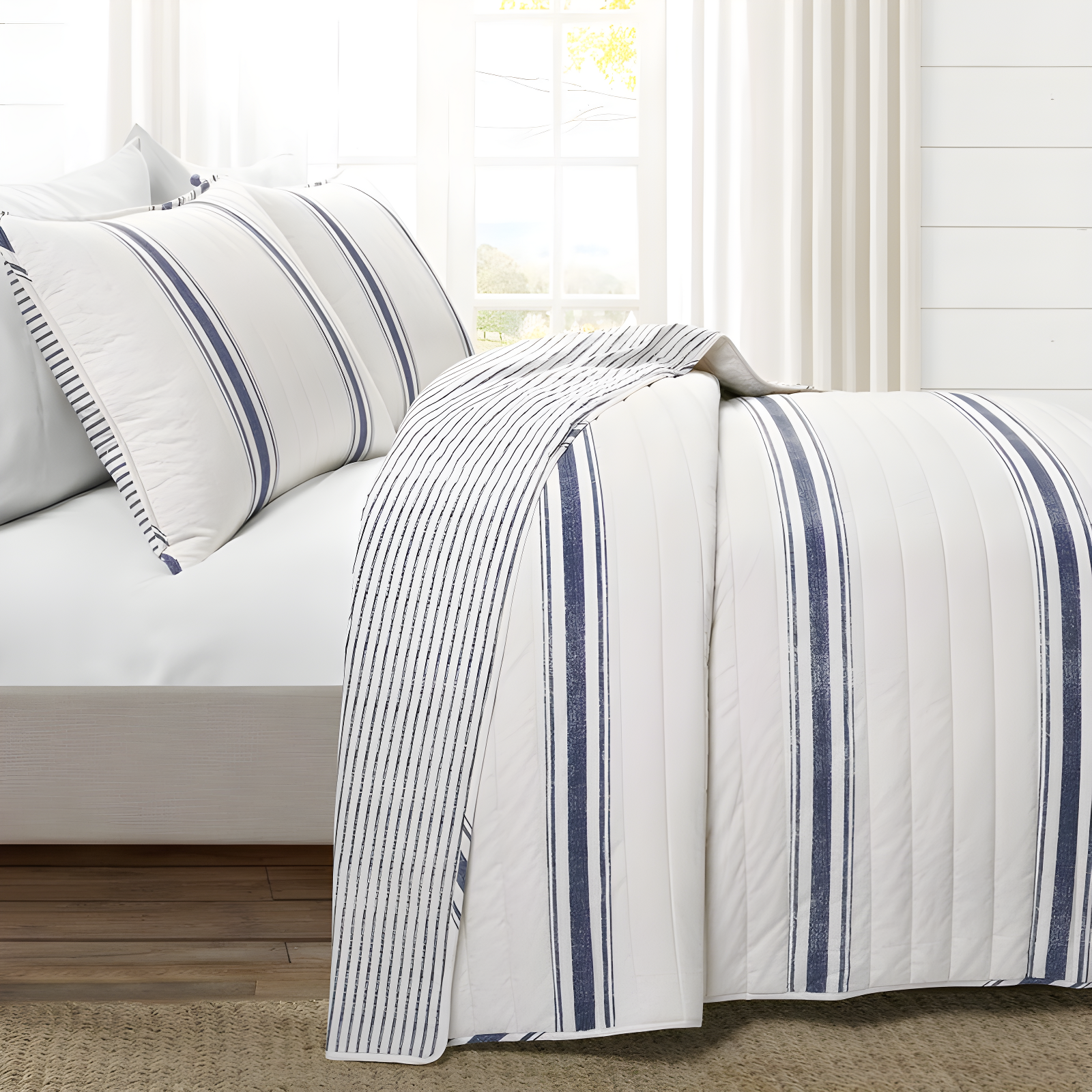 Birch Lane™ Gilroy Farmhouse / Country Cotton Striped Quilt Set