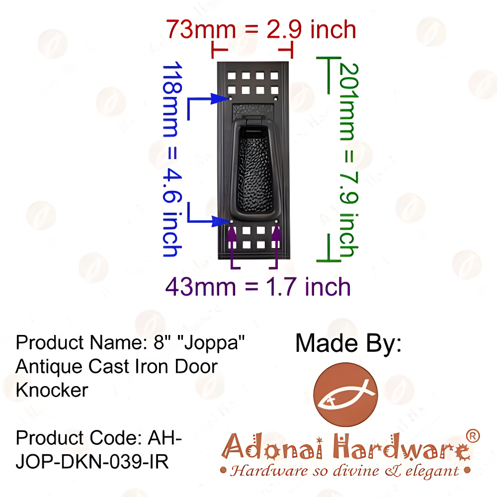 Adonai Hardware "Joppa Antique Iron Door Knocker (Black Powder Coated)