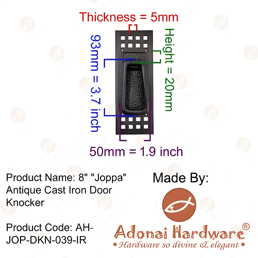 Adonai Hardware "Joppa Antique Iron Door Knocker (Black Powder Coated)