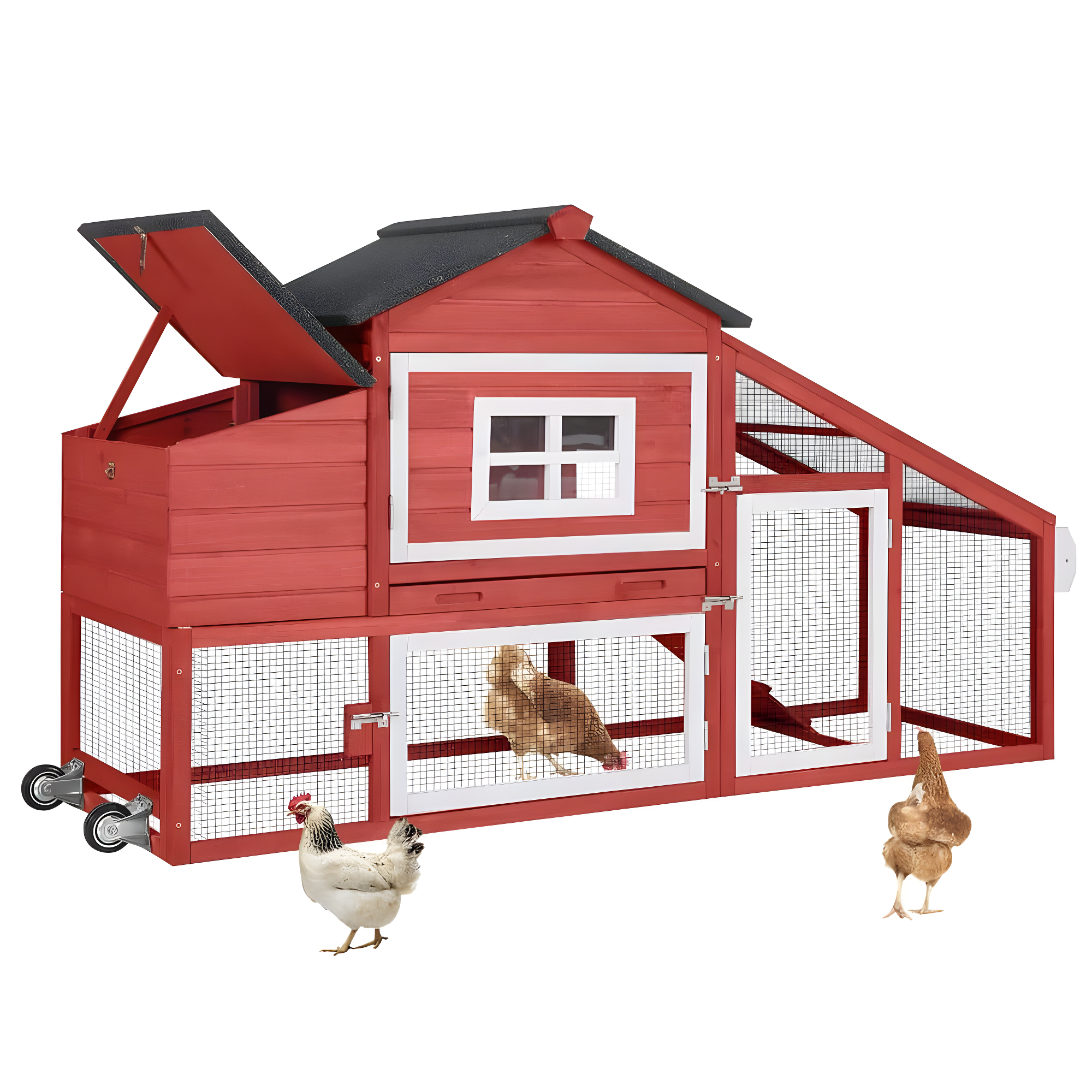 Aivituvin-AIR23-R Wooden Chicken Coop Red 67.3"(L)x26"(W)x39.4"(H)