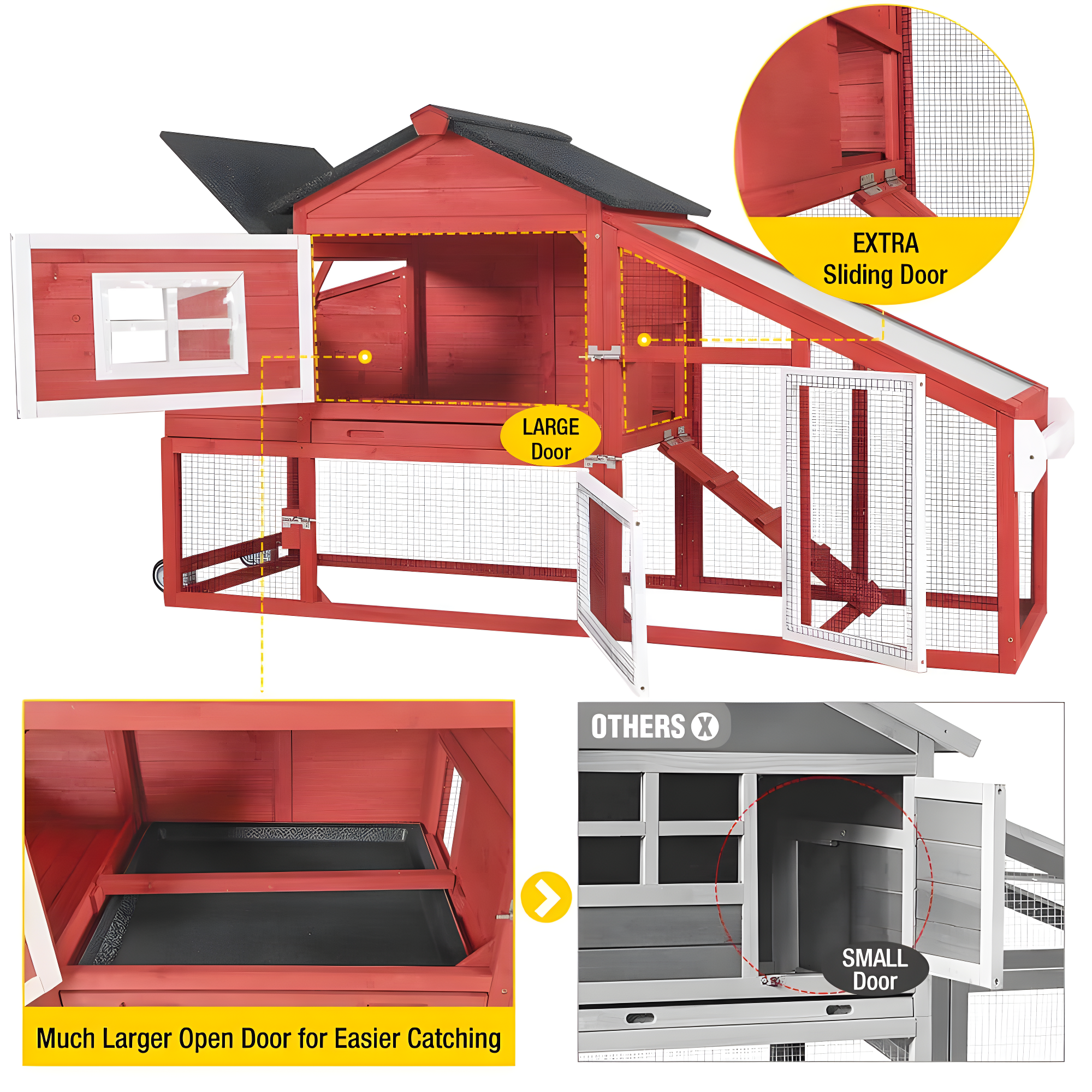Aivituvin-AIR23-R Wooden Chicken Coop Red 67.3"(L)x26"(W)x39.4"(H)