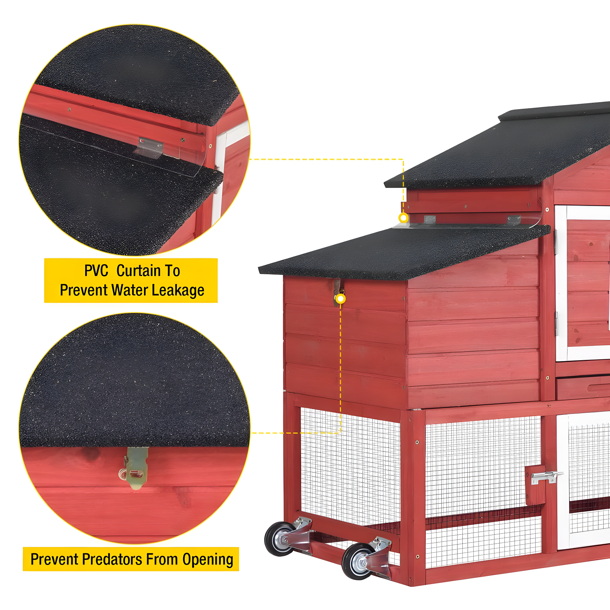 Aivituvin-AIR23-R Wooden Chicken Coop Red 67.3"(L)x26"(W)x39.4"(H)